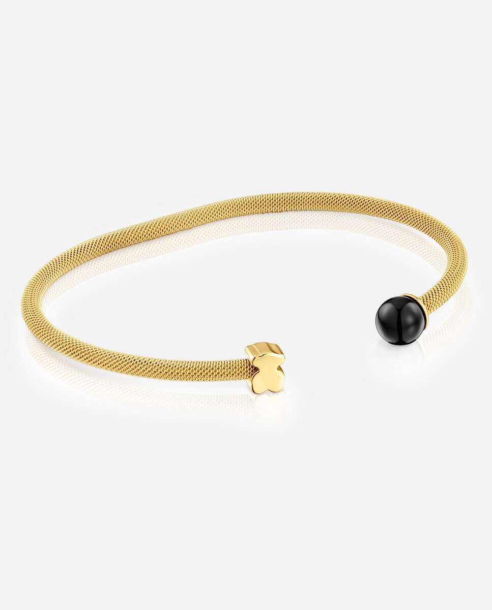 Pulsera Icon Mesh esclava de acero dorado y ónix Negro-4