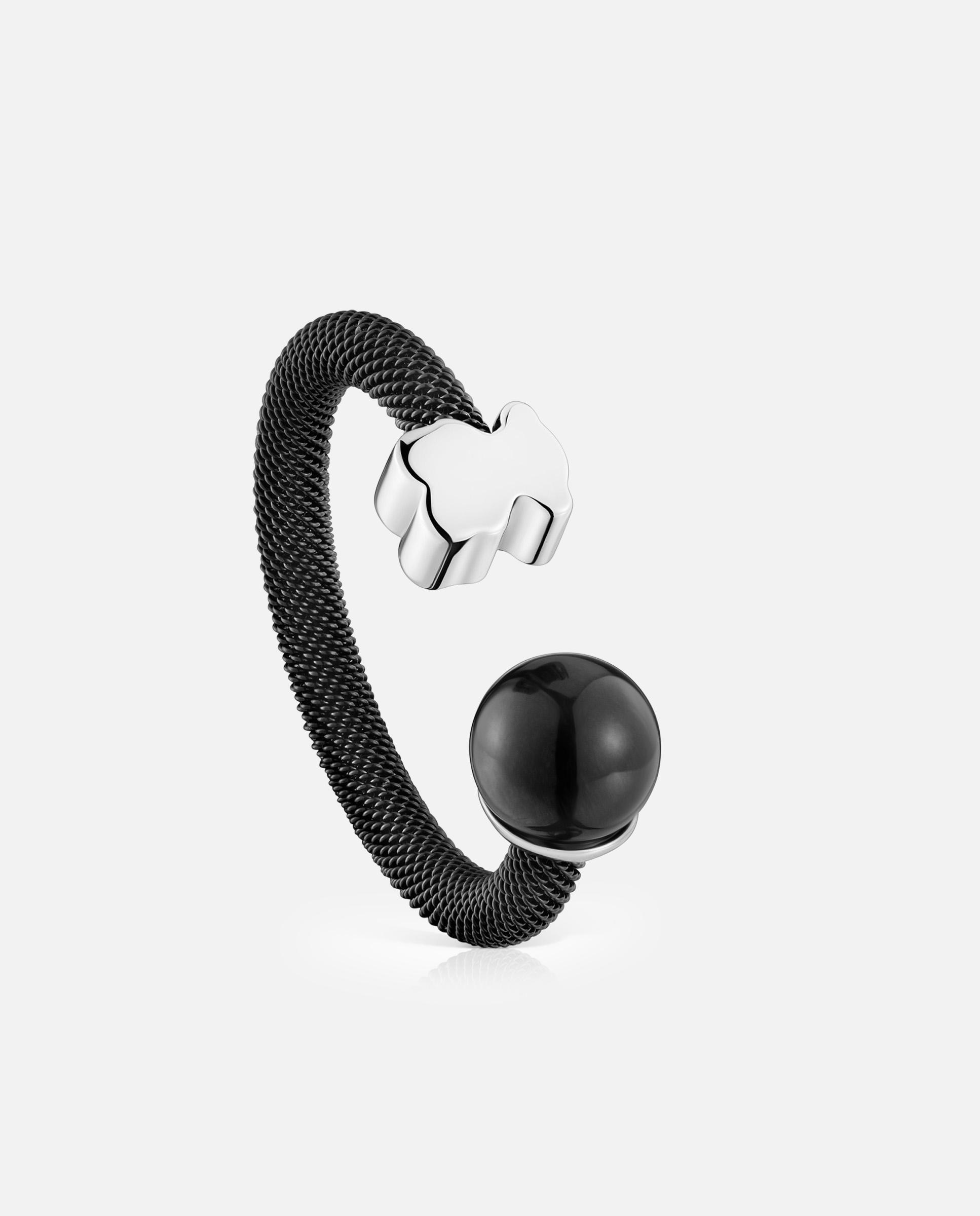 Imagen 0 de Anillo Icon Mesh abierto de acero negro y ojo de halcón Negro