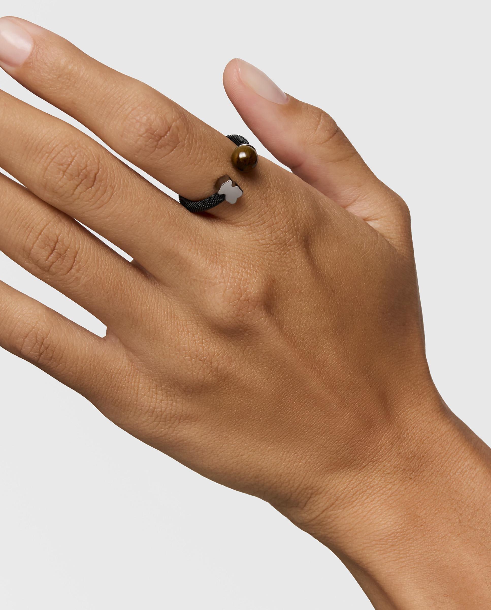 Anillo Icon Mesh abierto de acero y ojo de halcón - Tous - Negro Negro-6