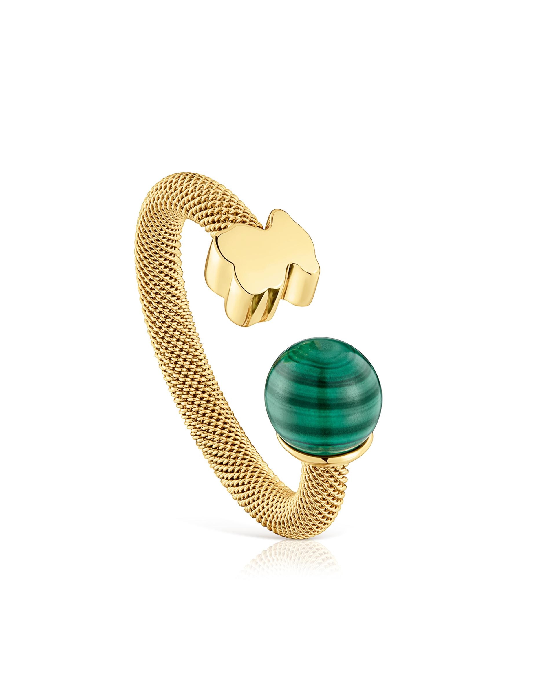 Imagen 0 de Anillo con piedra abierta icon mesh de acero dorado y malaquita Verde