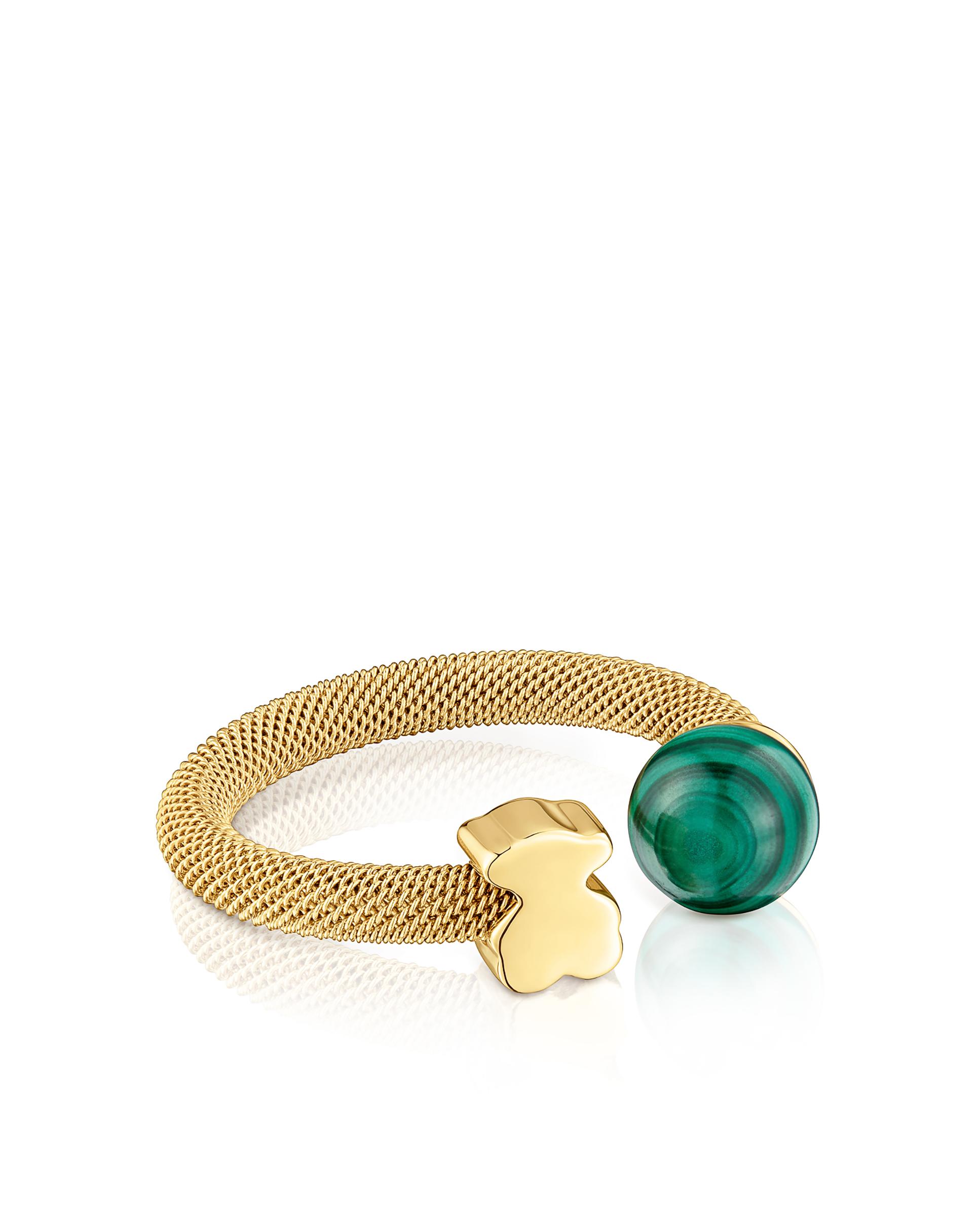 Anillo con piedra abierta icon mesh de acero dorado y malaquita - Tous - Verde Verde-2