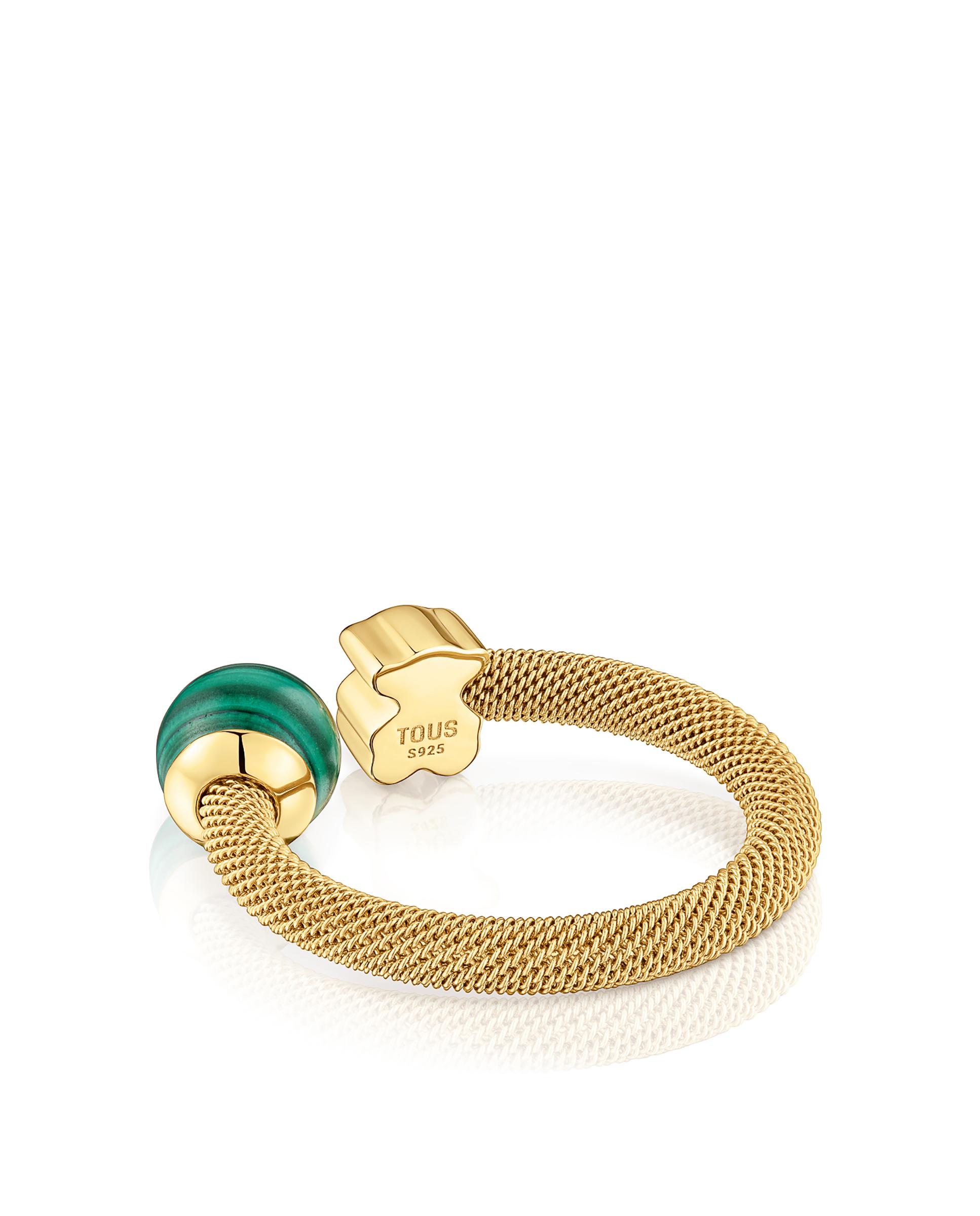 Anillo con piedra abierta icon mesh de acero dorado y malaquita - Tous - Verde Verde-3
