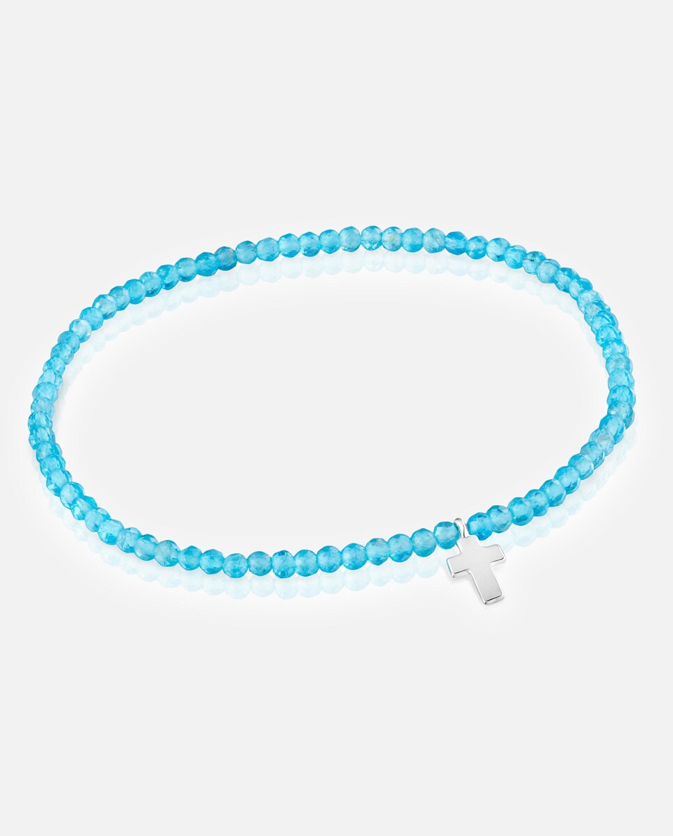 Pulsera Motivos elástica con apatito neón y cruz de plata Azul-1