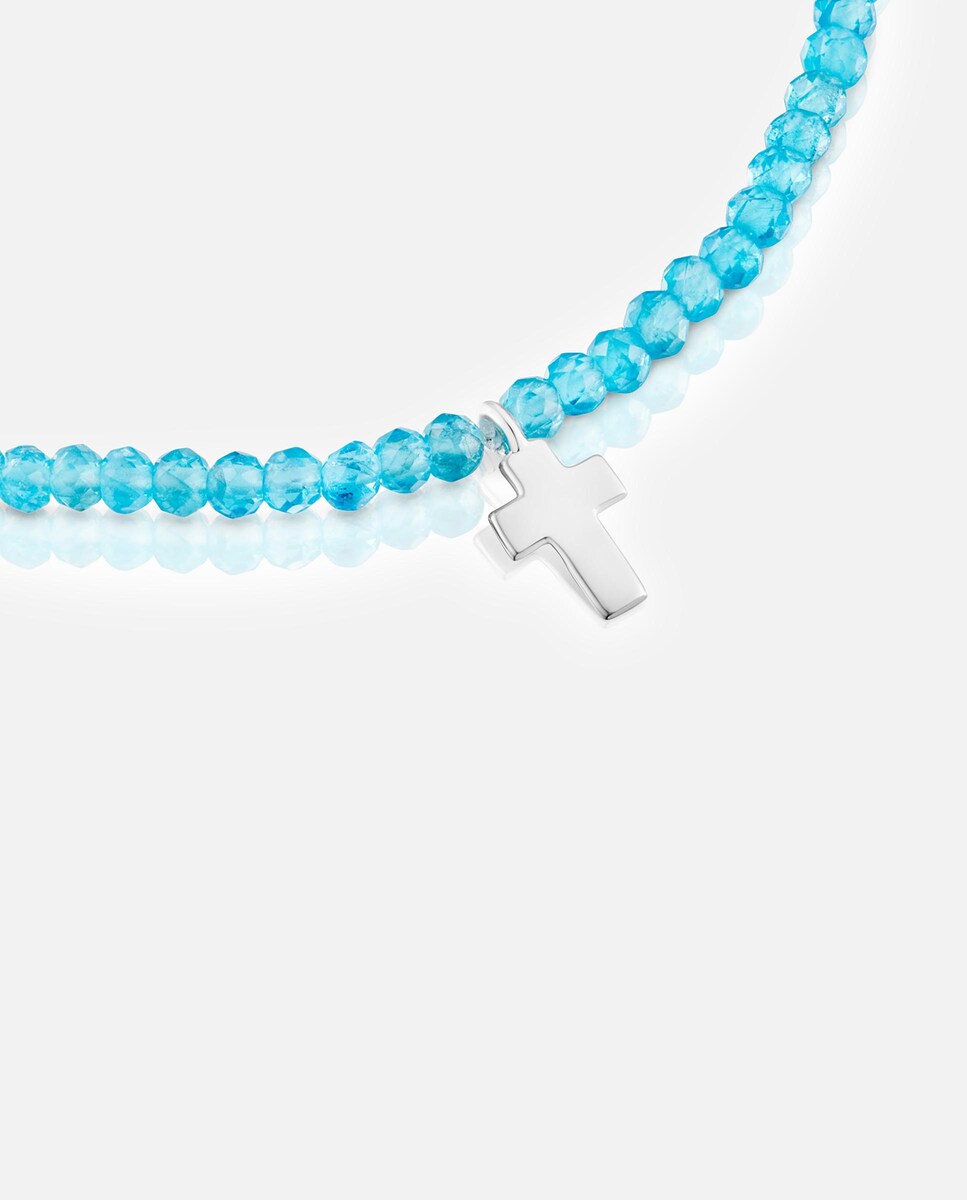 Pulsera Motivos elástica con apatito neón y cruz de plata Azul-3