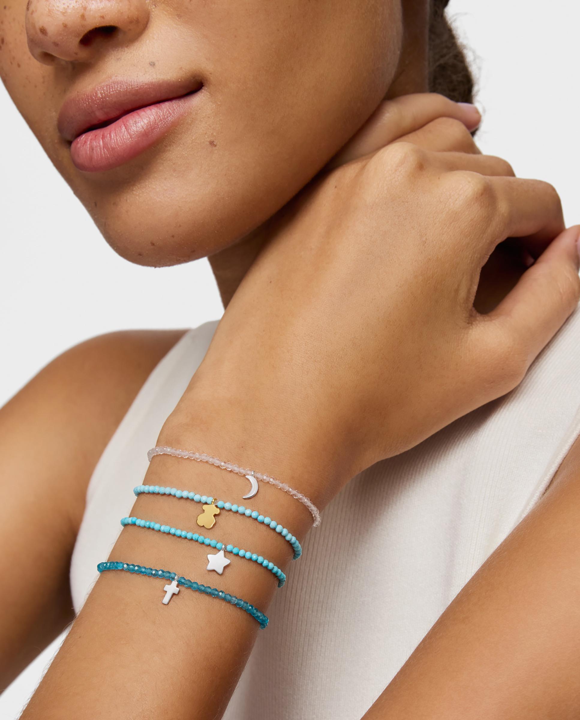 Pulsera con charms motivos elástica con apatito neón y cruz de plata - Tous - Azul claro Azul claro-5