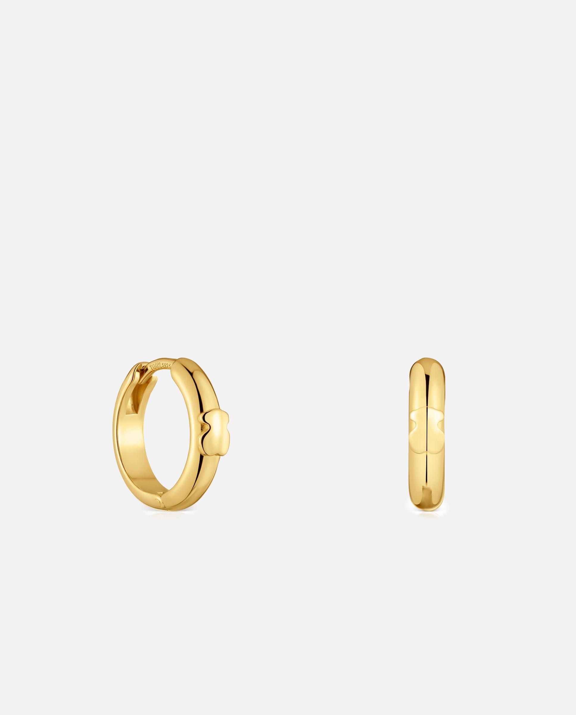 Imagen 0 de Pendientes de aro basics con oso bañado en oro 18 kt sobre plata 12 mm Dorado