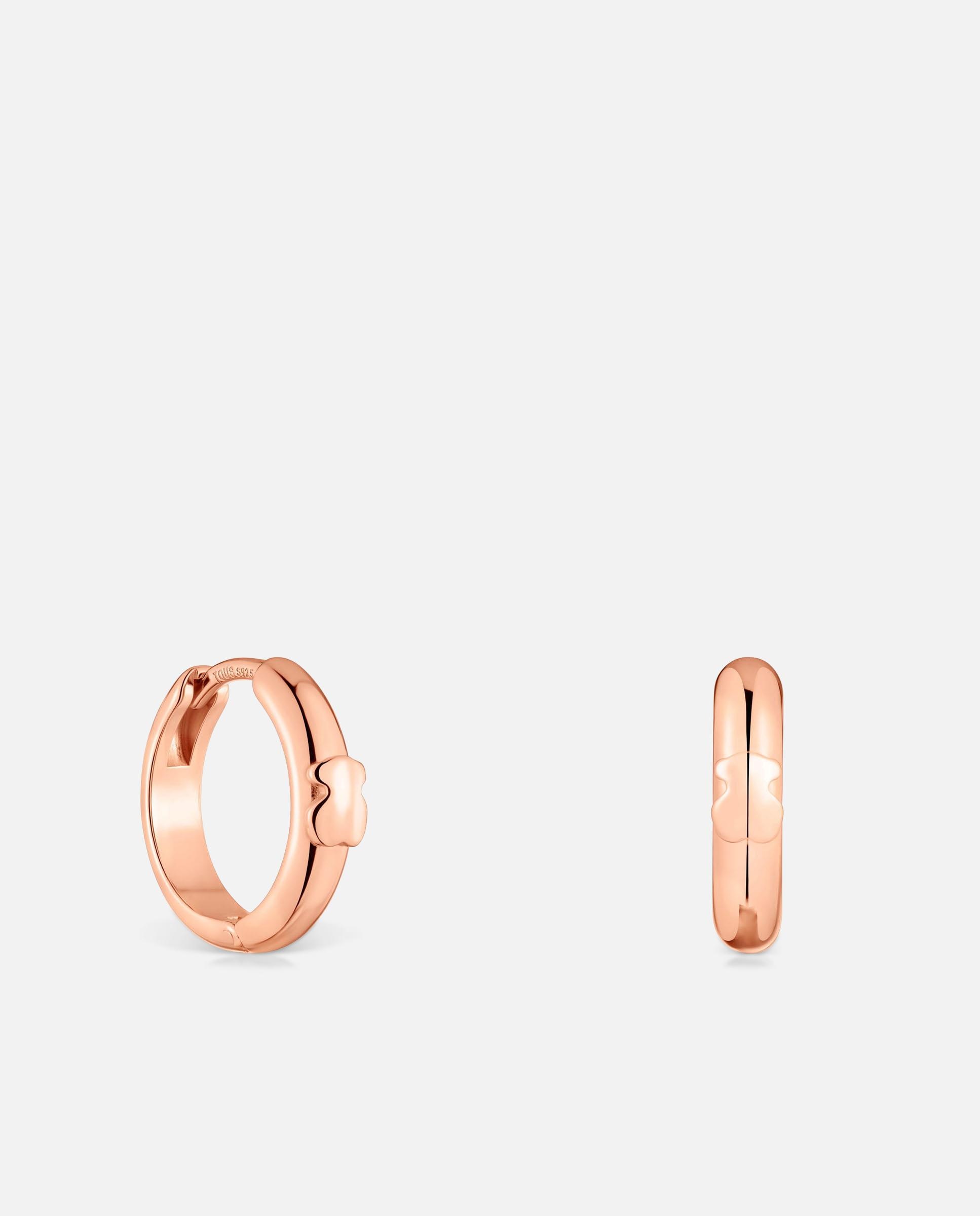 Imagen 0 de Pendientes de aro basics con oso bañados en oro rosa 18 kt sobre plata 12 mm Rosa