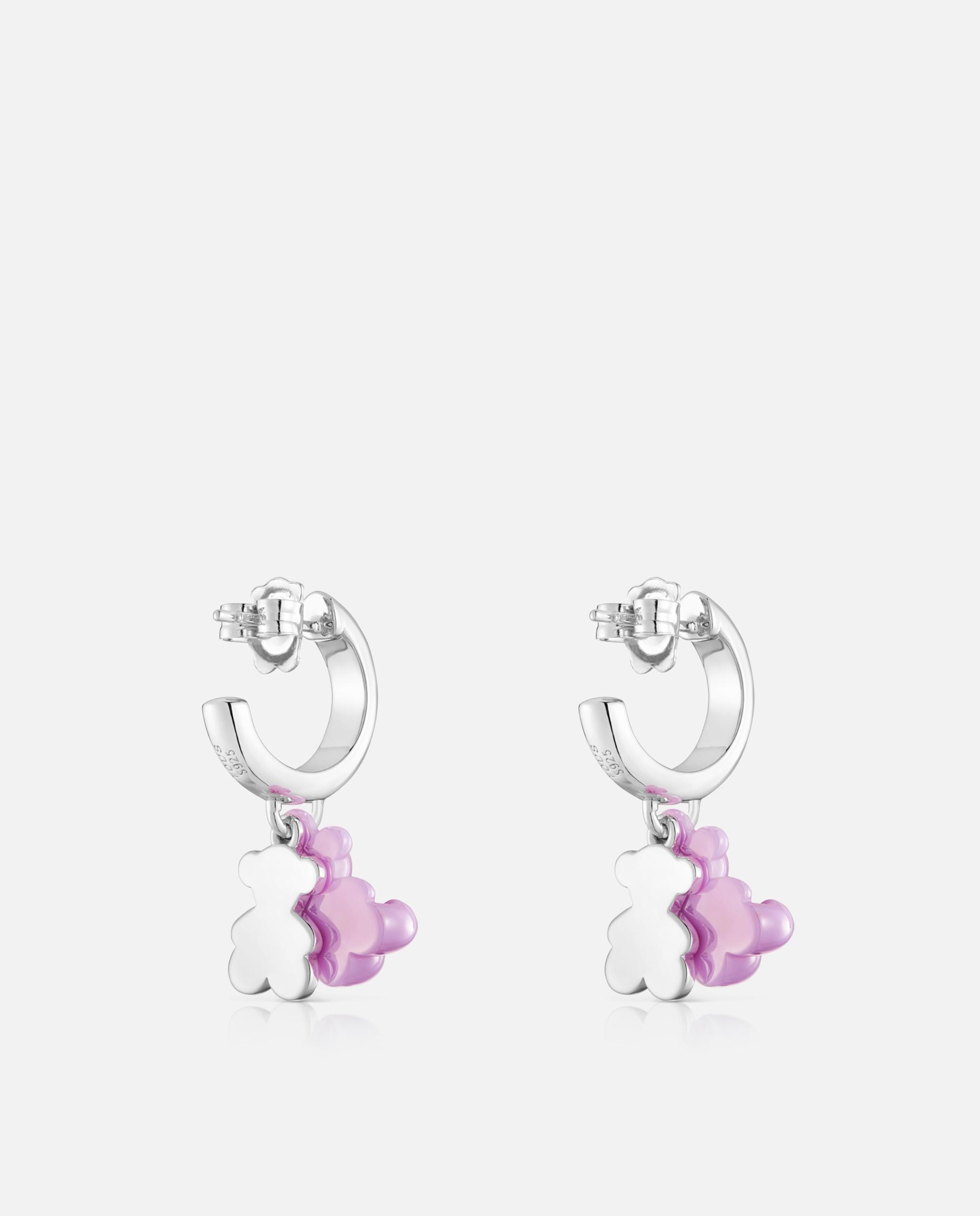 Pendientes de aro aro de plata con cerámica lila y doble oso bold bear - Tous - Lila Lila-3