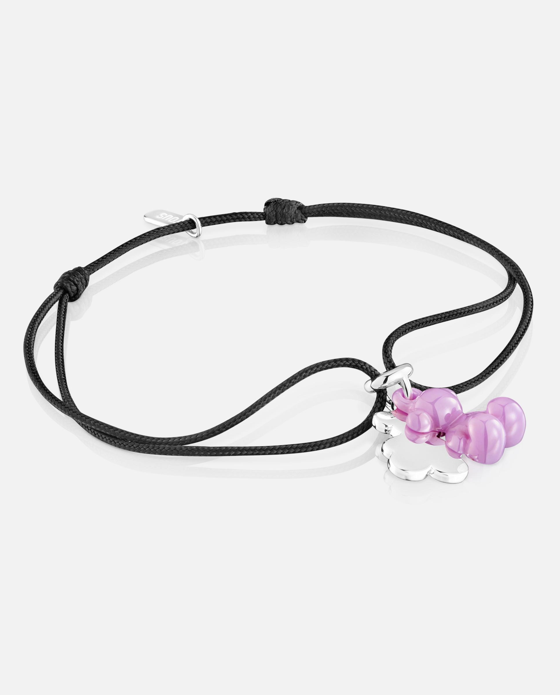 Pulsera de cordón bold bear doble oso de plata con cerámica y nylon negro - Tous - Lila Lila-1