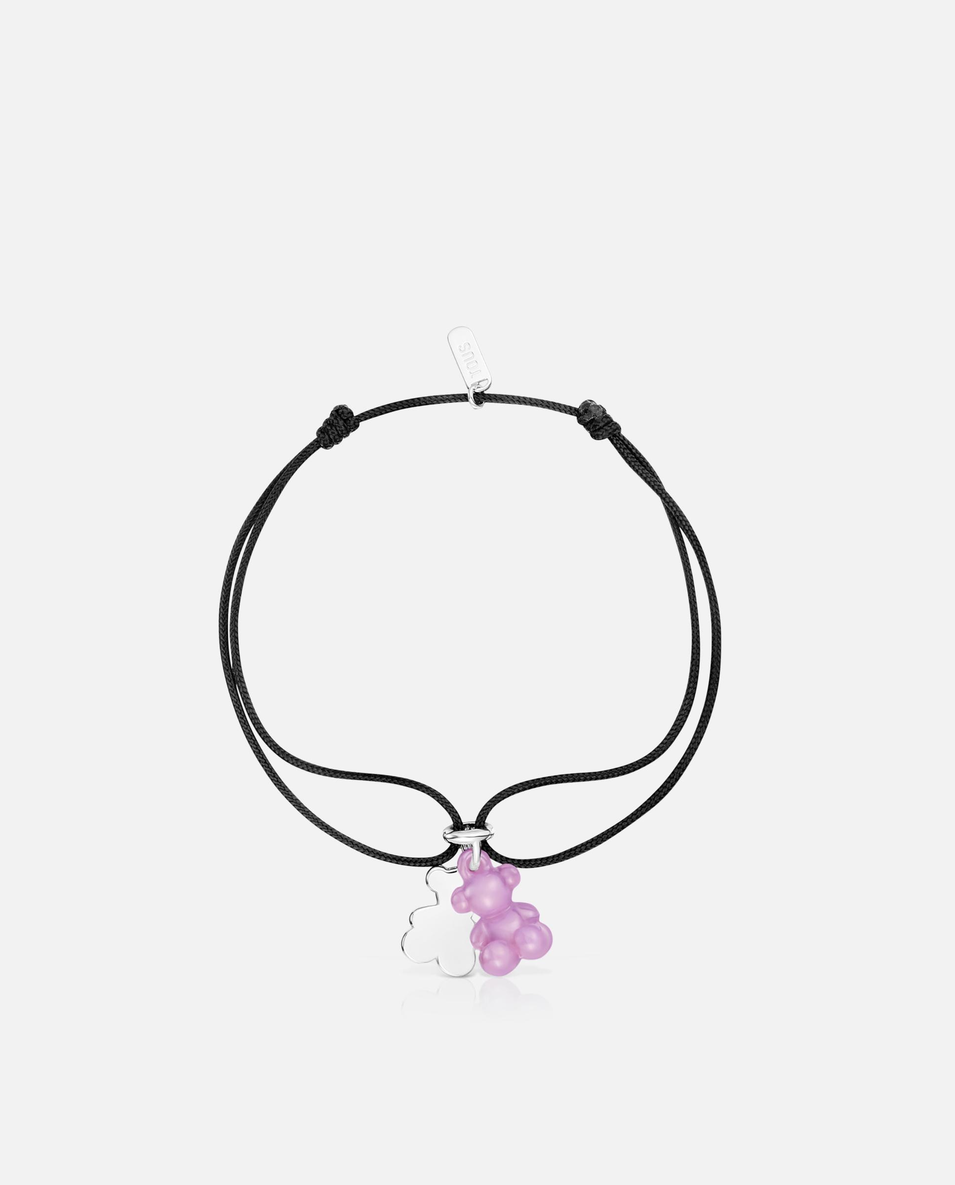 Pulsera de cordón bold bear doble oso de plata con cerámica y nylon negro - Tous - Lila Lila-2
