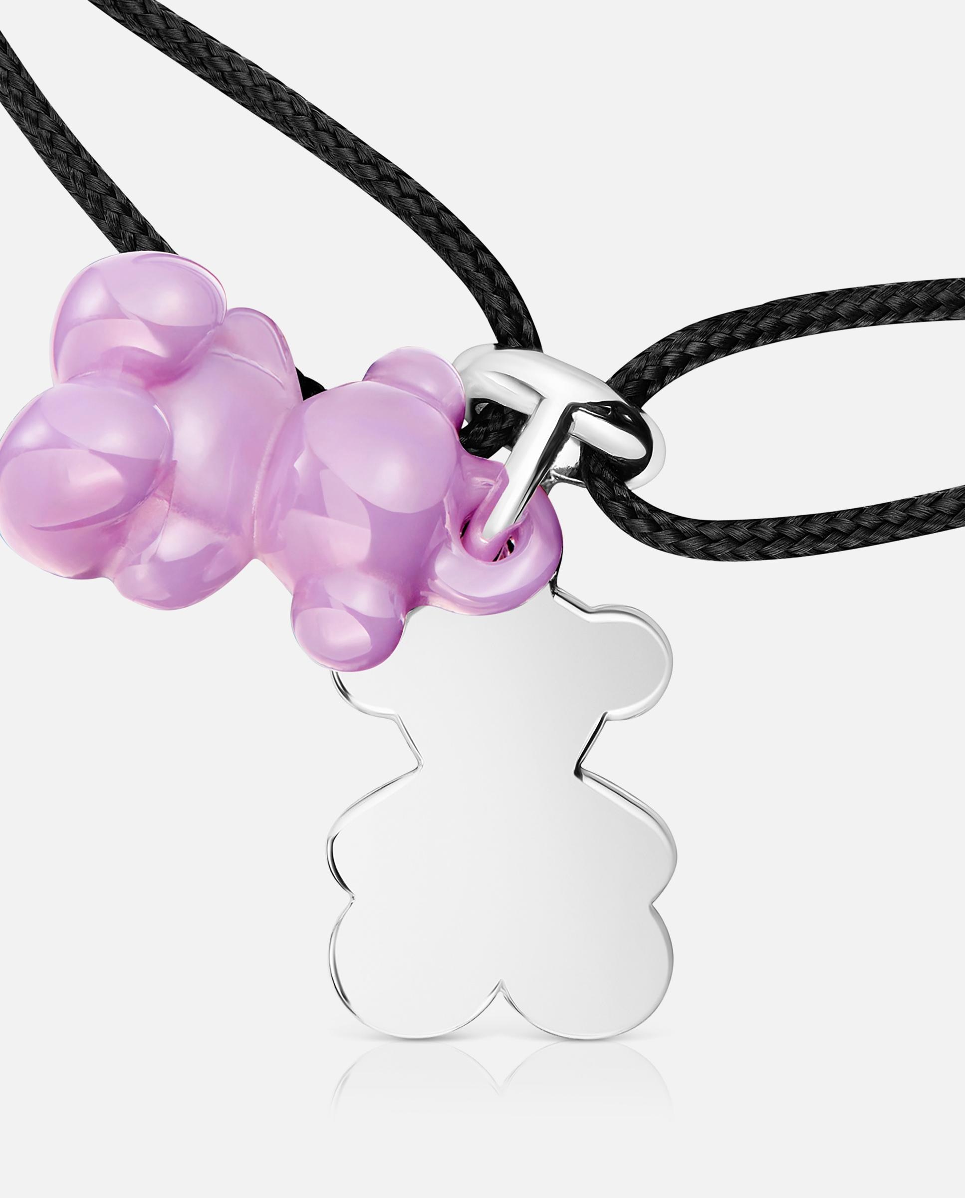 Pulsera de cordón bold bear doble oso de plata con cerámica y nylon negro - Tous - Lila Lila-4