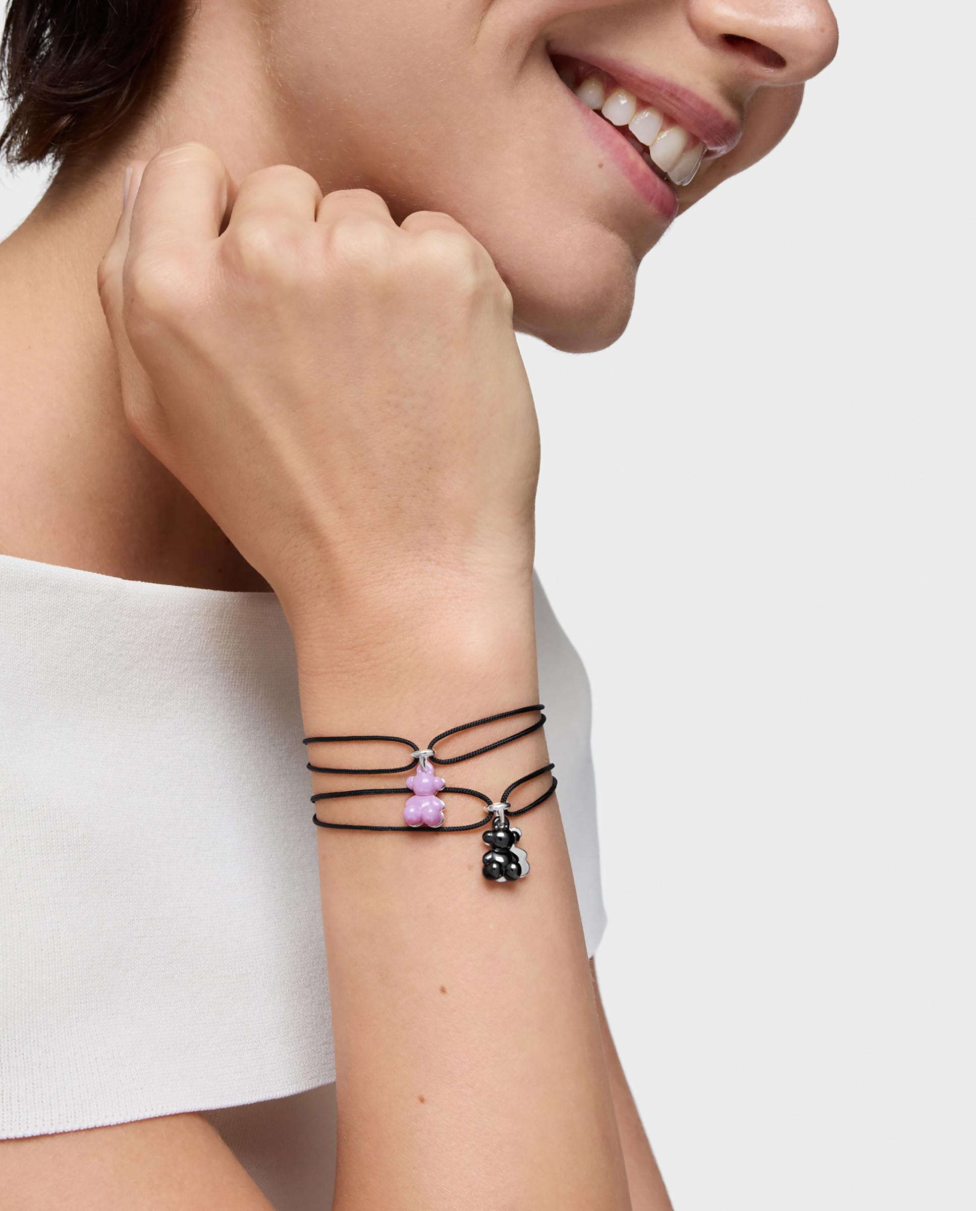 Pulsera de cordón bold bear doble oso de plata con cerámica y nylon negro - Tous - Lila Lila-6