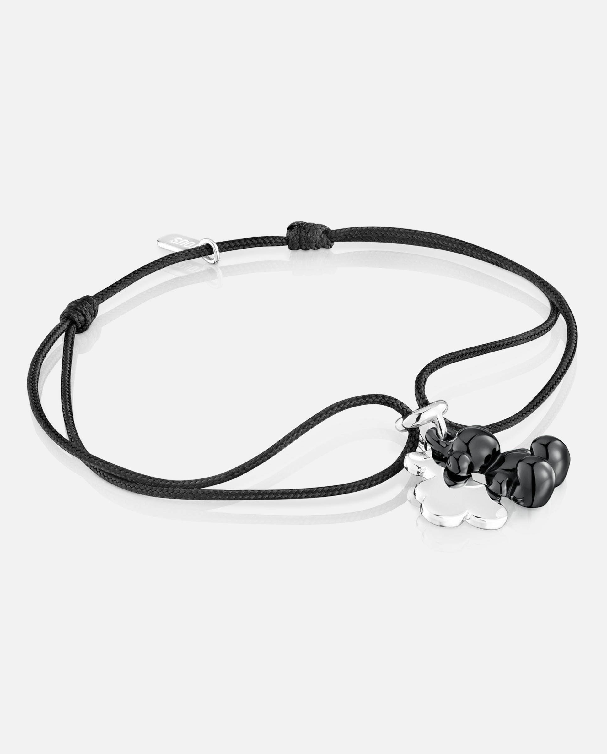 Pulsera de cordón bold bear doble oso de plata con cerámica negra y nylon negro - Tous - Multicolor Multicolor-1