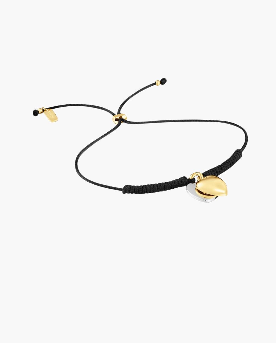 Imagen 0 de Pulsera flechazo doble corazón bañada en oro 18 kt sobre plata y nylon negro Multicolor