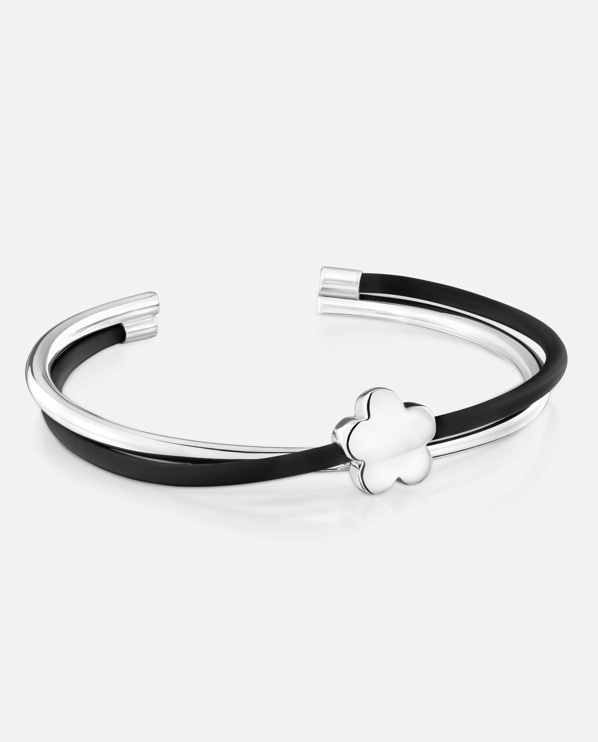 Brazalete de plata y caucho bold motif flor - Tous - Negro Negro-1