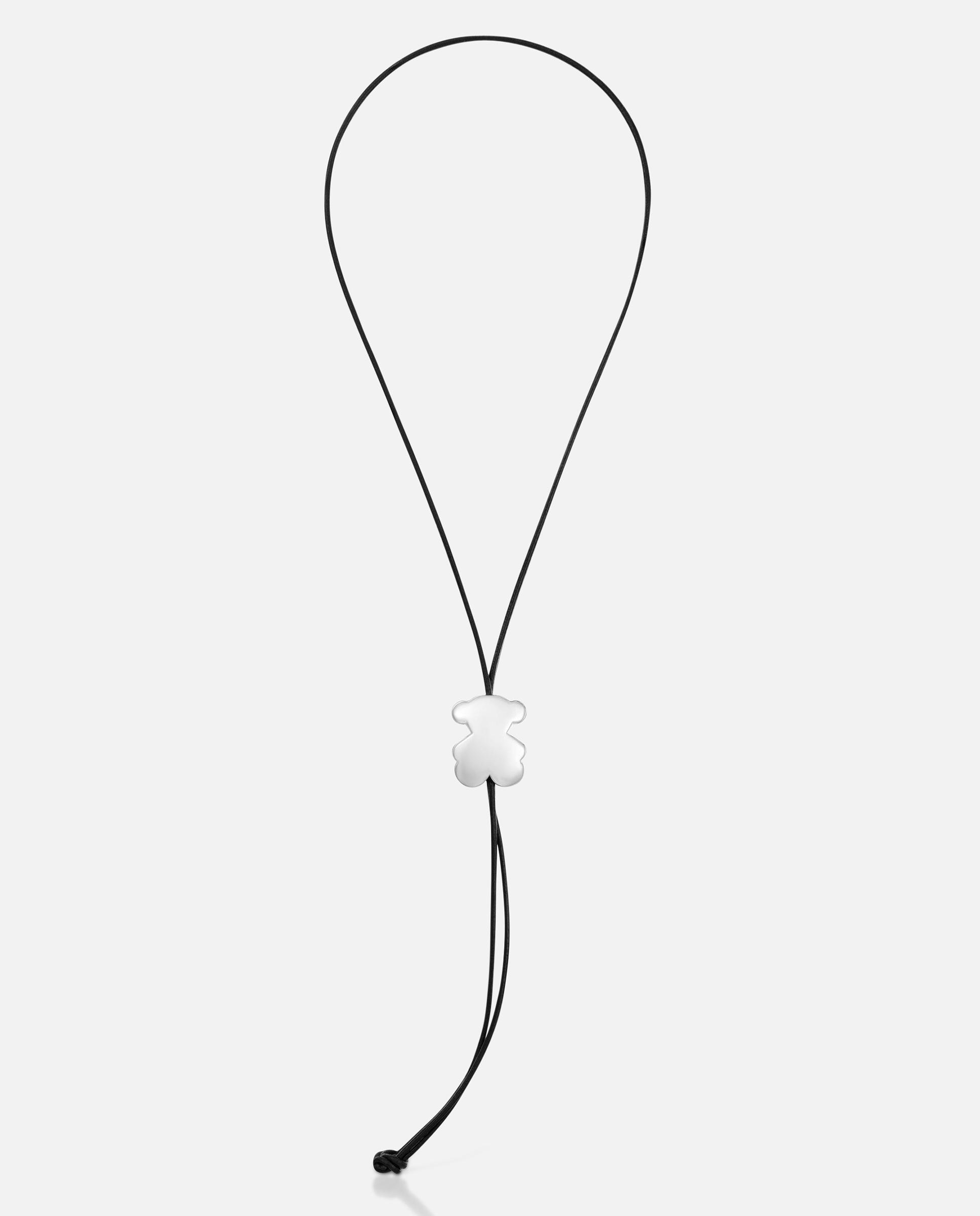 Imagen 0 de Collar largo de caucho y oso de plata 30 mm bold motif Negro