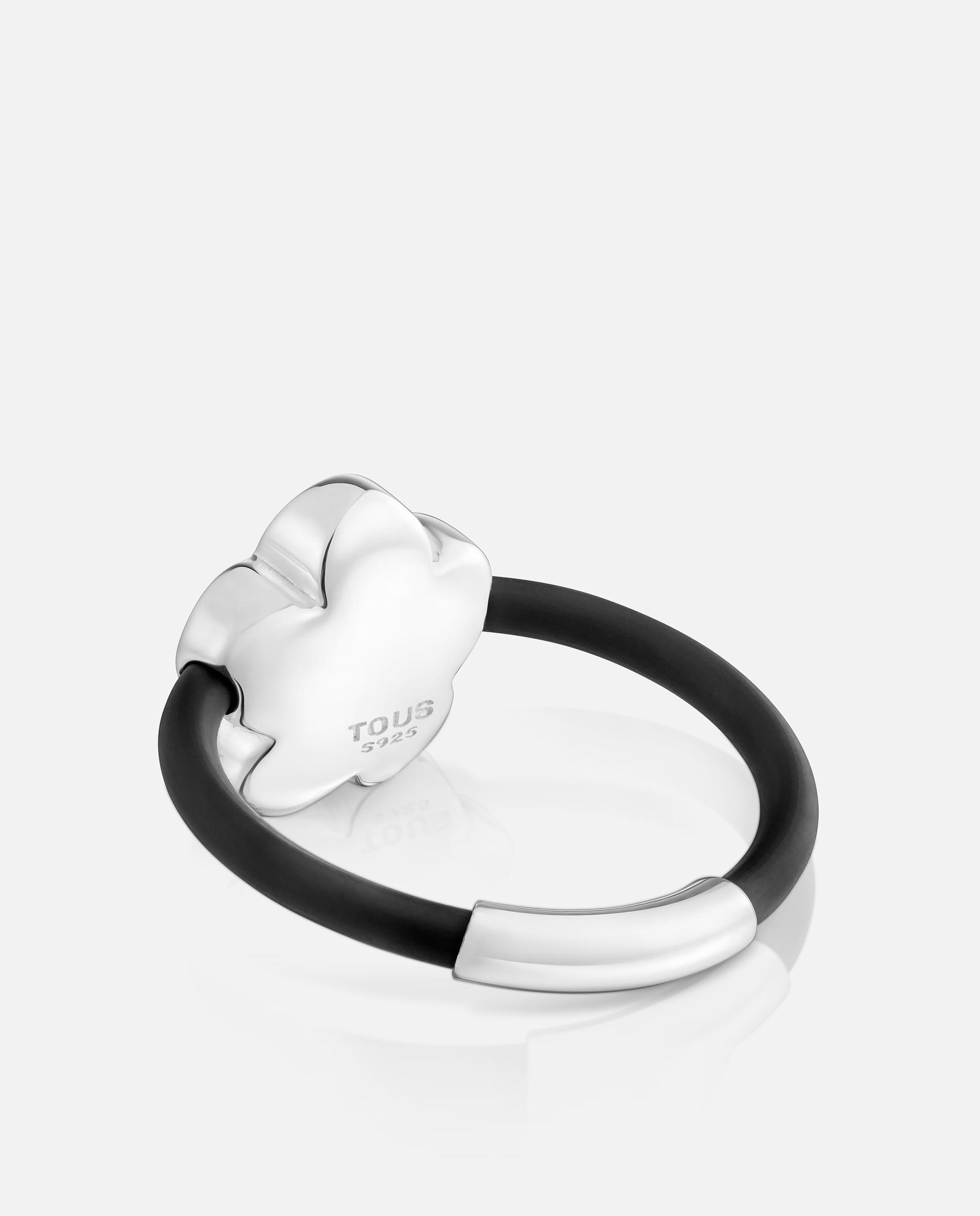Anillo de plata y caucho bold motif flor - Tous - Negro / Plata Negro / Plata-3