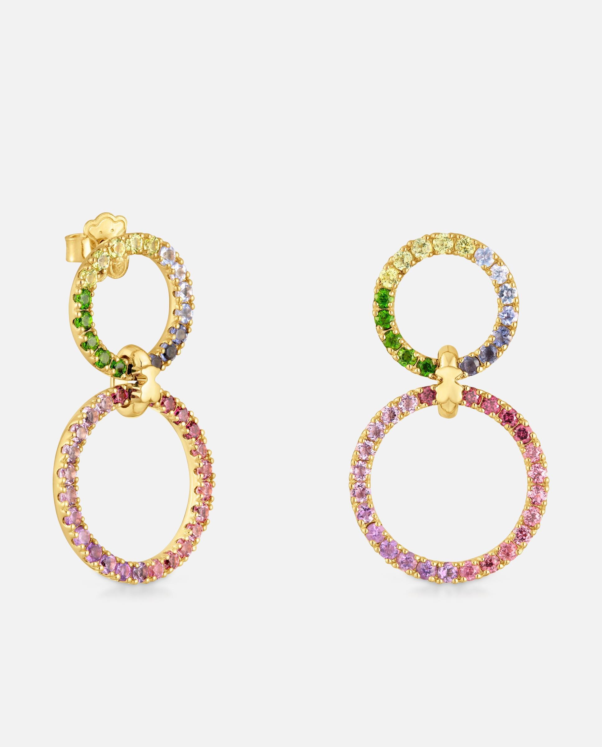 Imagen 1 de Pendientes straight círculo doble bañados en oro 18 kt sobre plata con gemas - Tous - Multicolor Multicolor