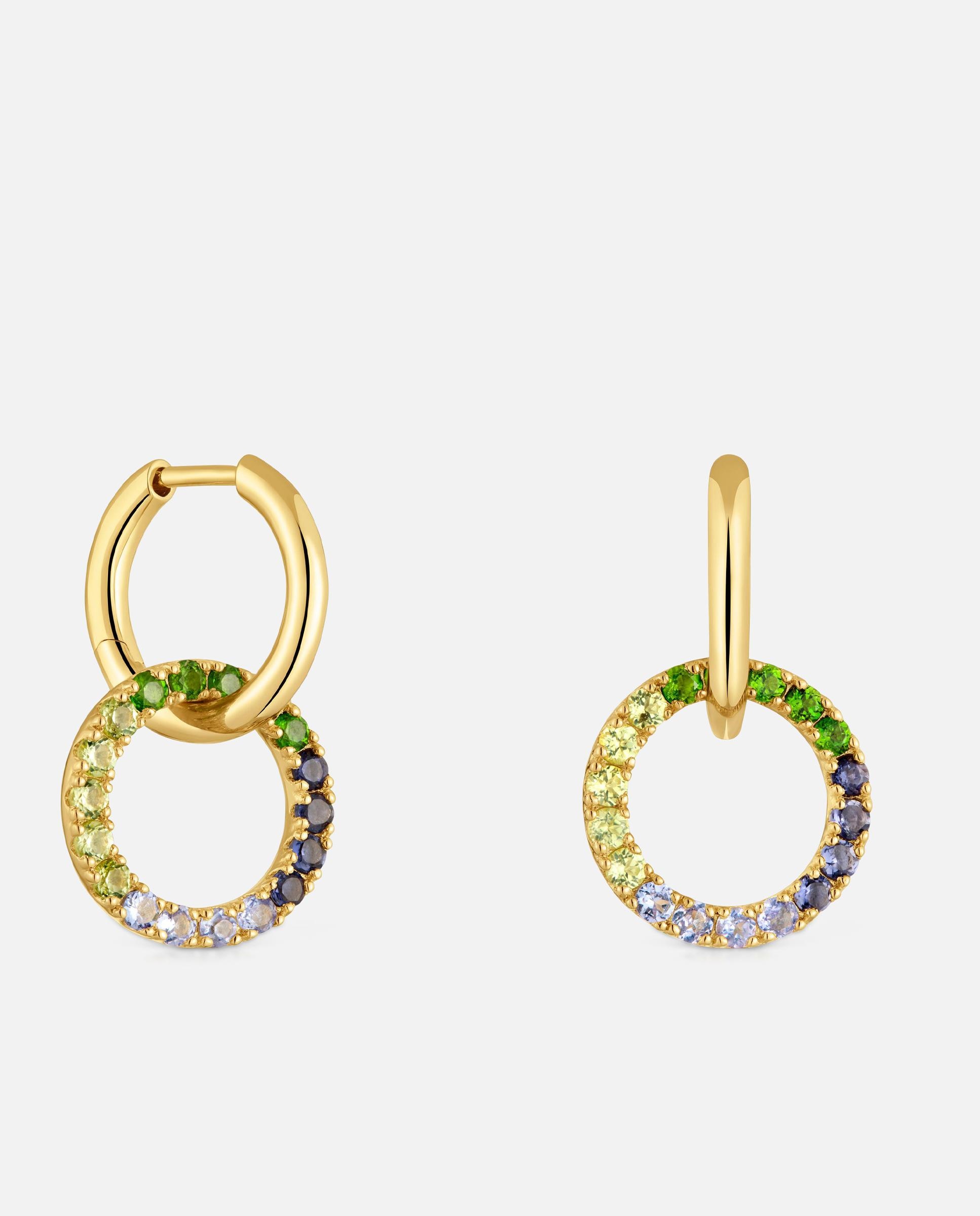 Imagen 0 de Pendientes de aro doble straight bañados en oro 18 kt sobre plata con gemas Multicolor