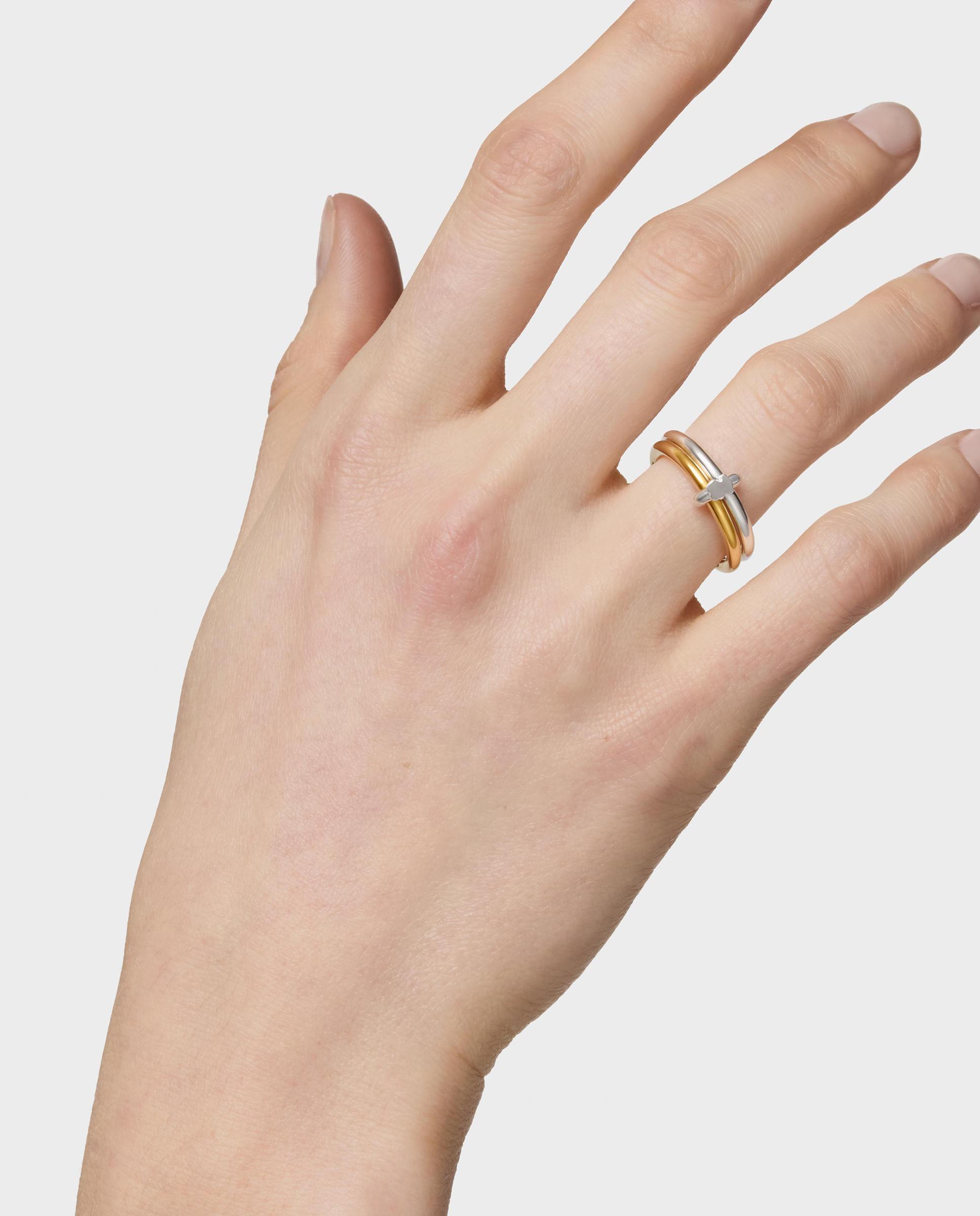 Anillo bañado de oro 18 kt sobre plata y plata de primera ley straight con doble aro - Tous - Bicolor Bicolor-7