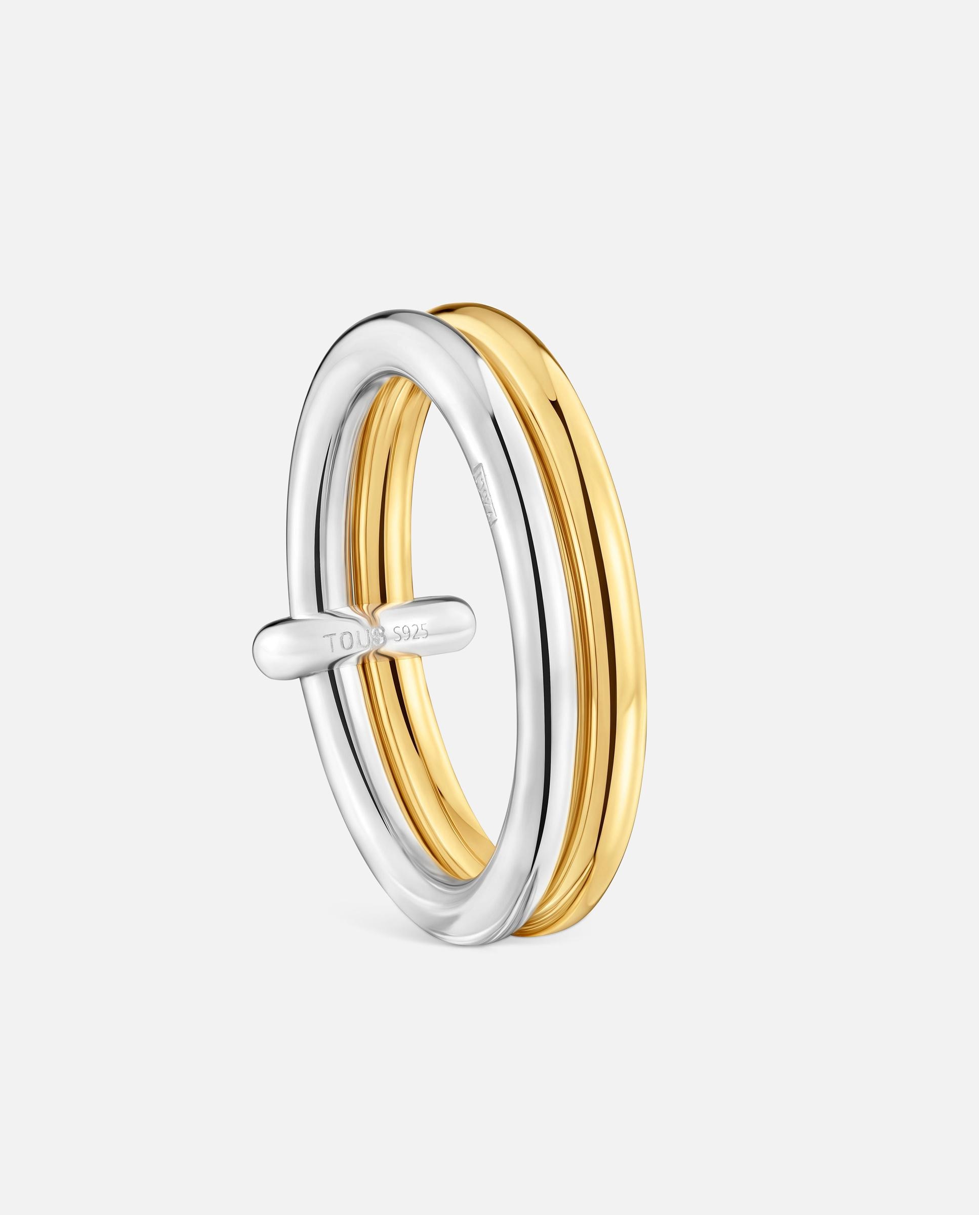 Anillo bañado de oro 18 kt sobre plata y plata de primera ley straight con doble aro bicolor