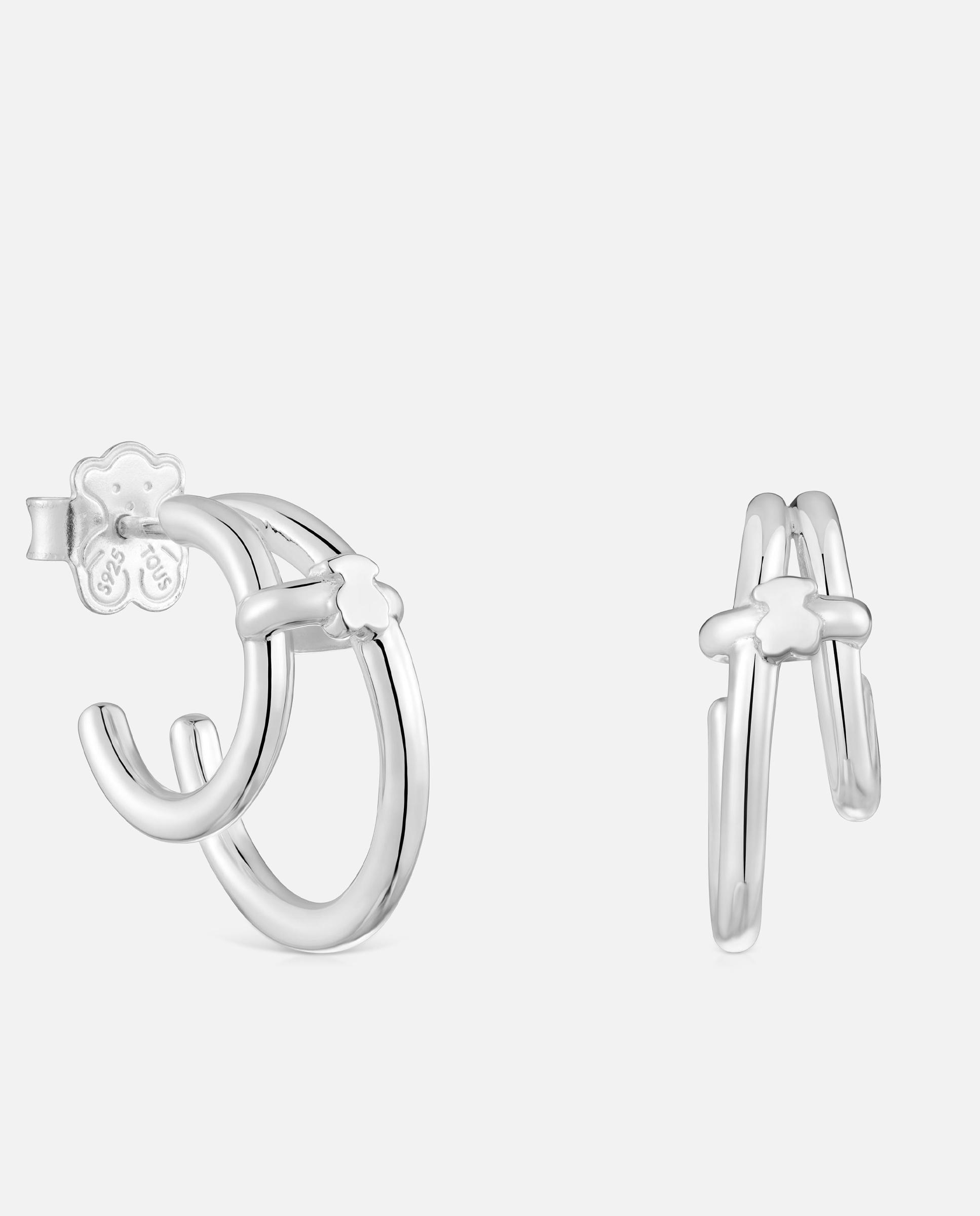 Imagen 0 de Pendientes de aro doble straight de plata Plateado