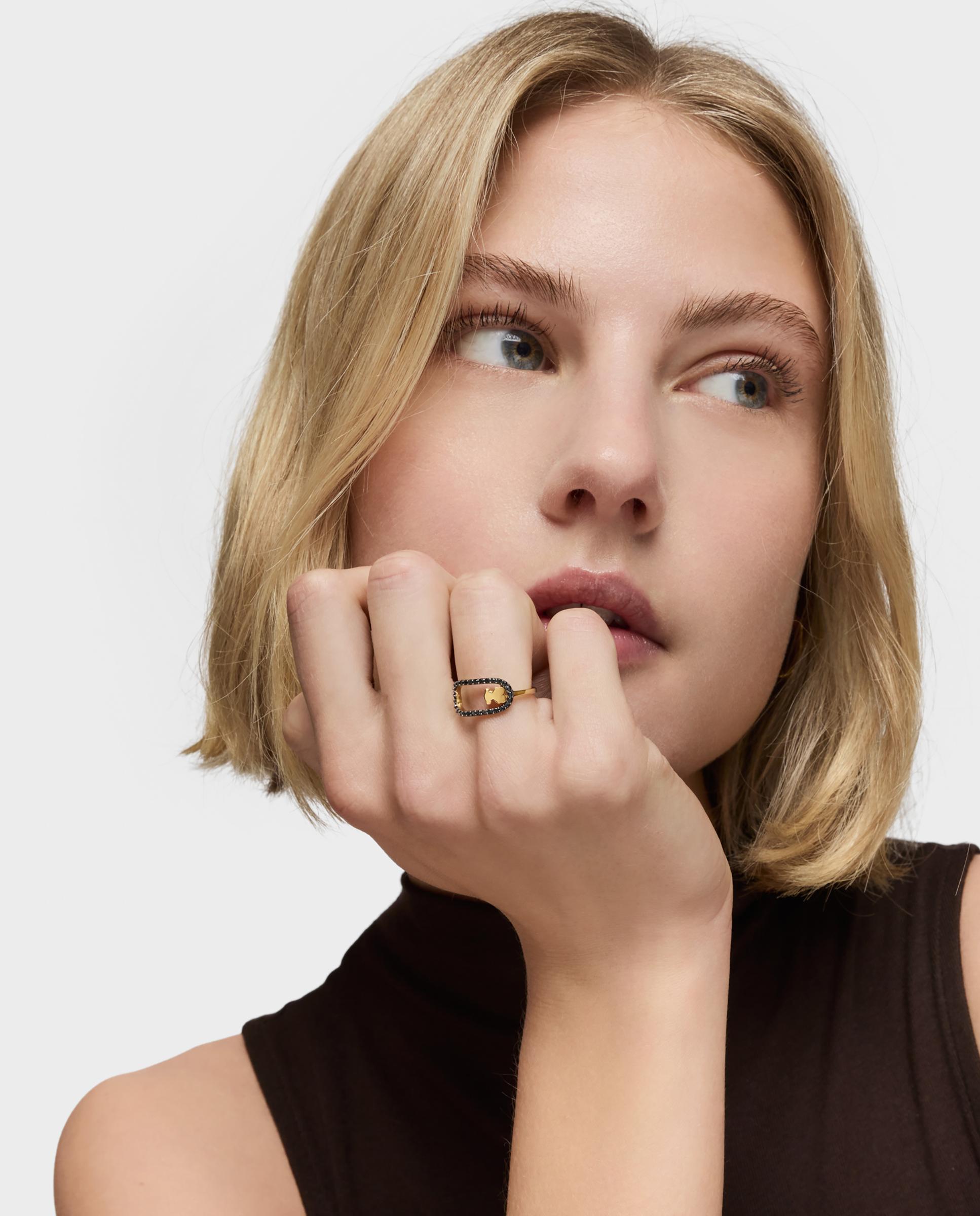 Anillo bañado en oro 18 kt sobre plata con espinelas camille - Tous - Negro Negro-4