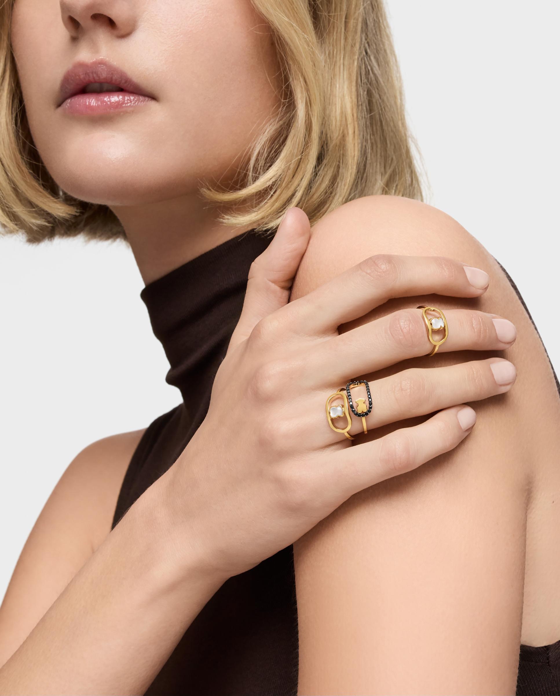 Anillo bañado en oro 18 kt sobre plata con espinelas camille - Tous - Negro Negro-5
