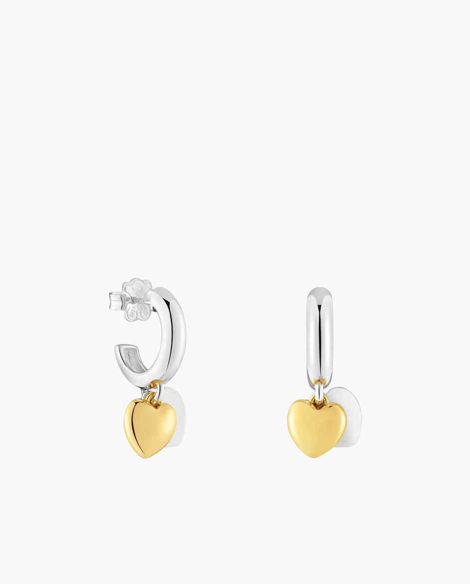 Pendientes flechazo de aro bicolor con doble corazón