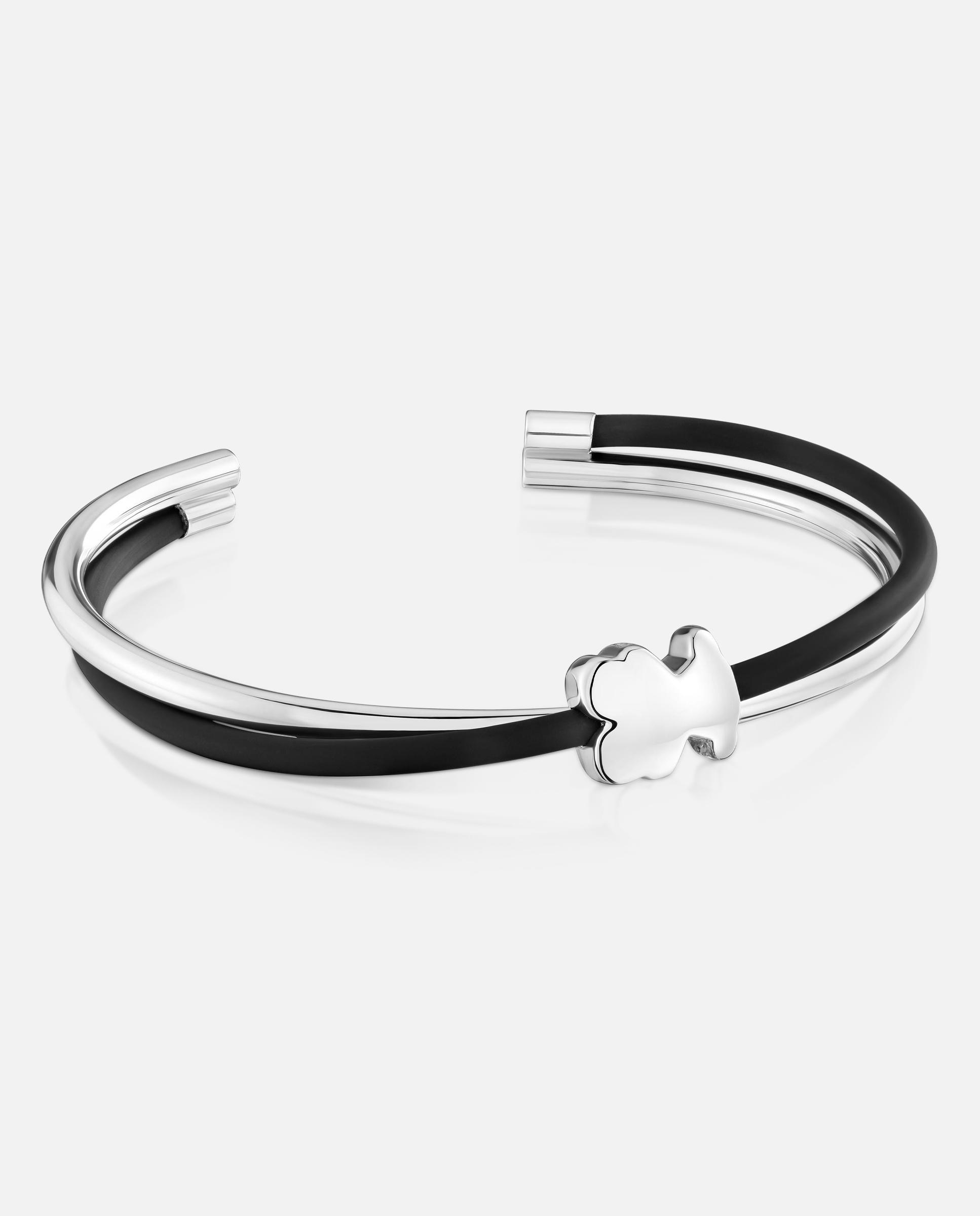 Pulsera rígida bold motif oso de plata y caucho - Tous - Negro Negro-1