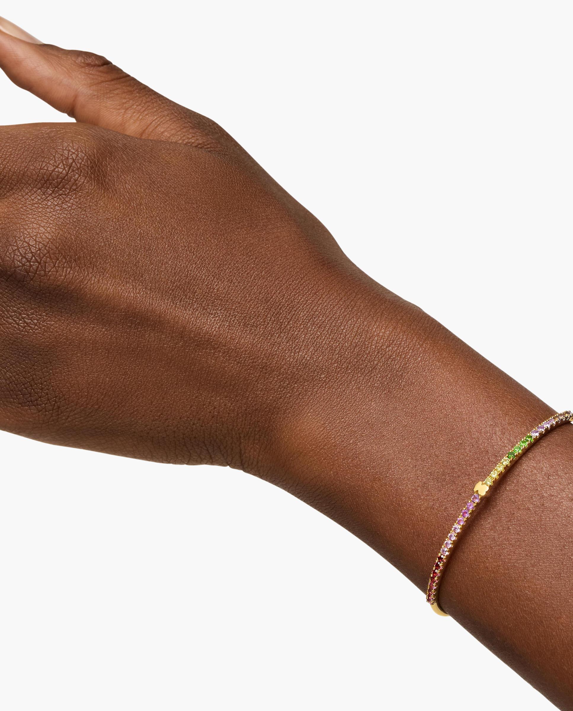 Pulsera rígida straight esclava bañada en oro 18 kt sobre plata con gemas - Tous - Multicolor Multicolor-5