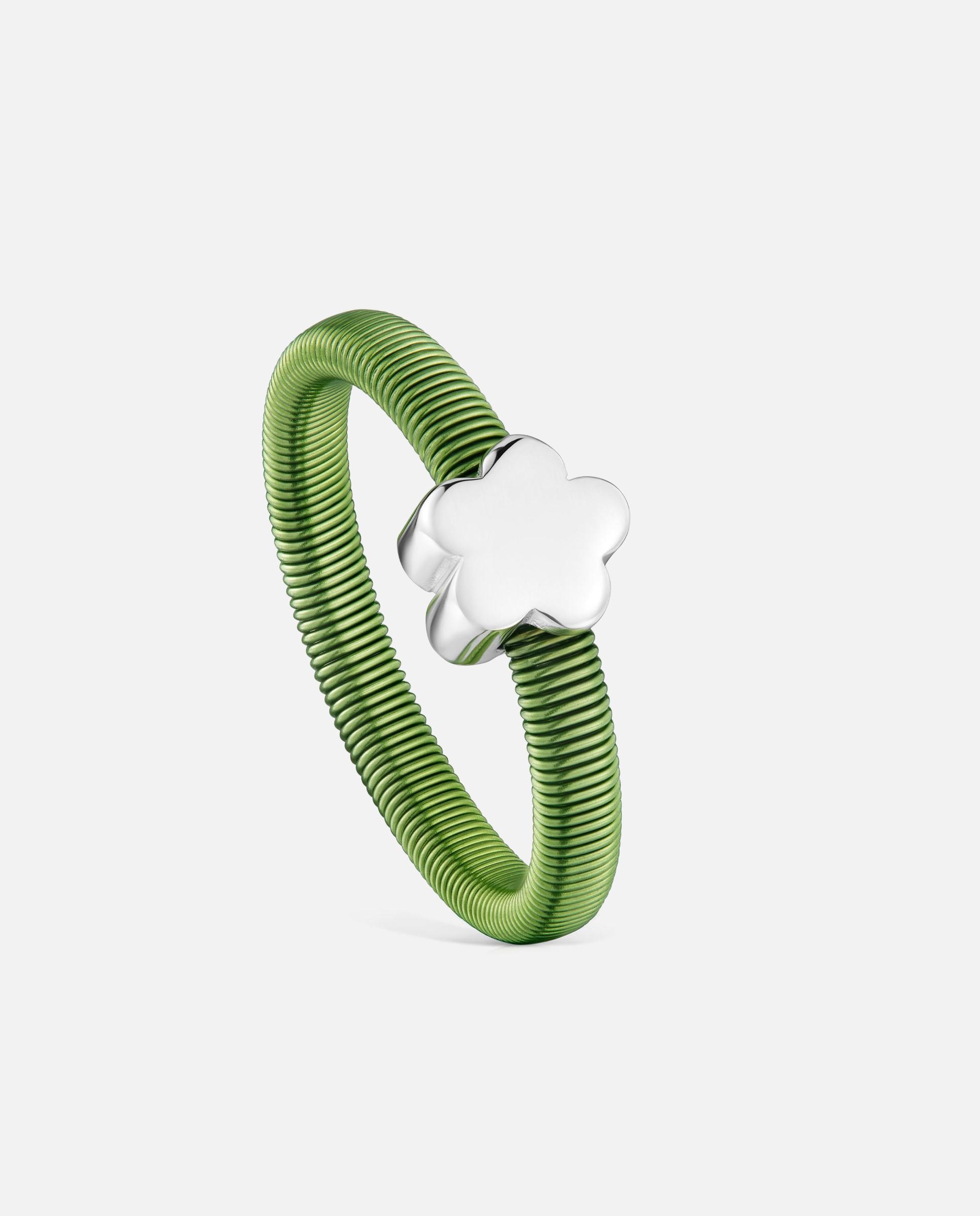 Anillo tube flor de plata y acero verde