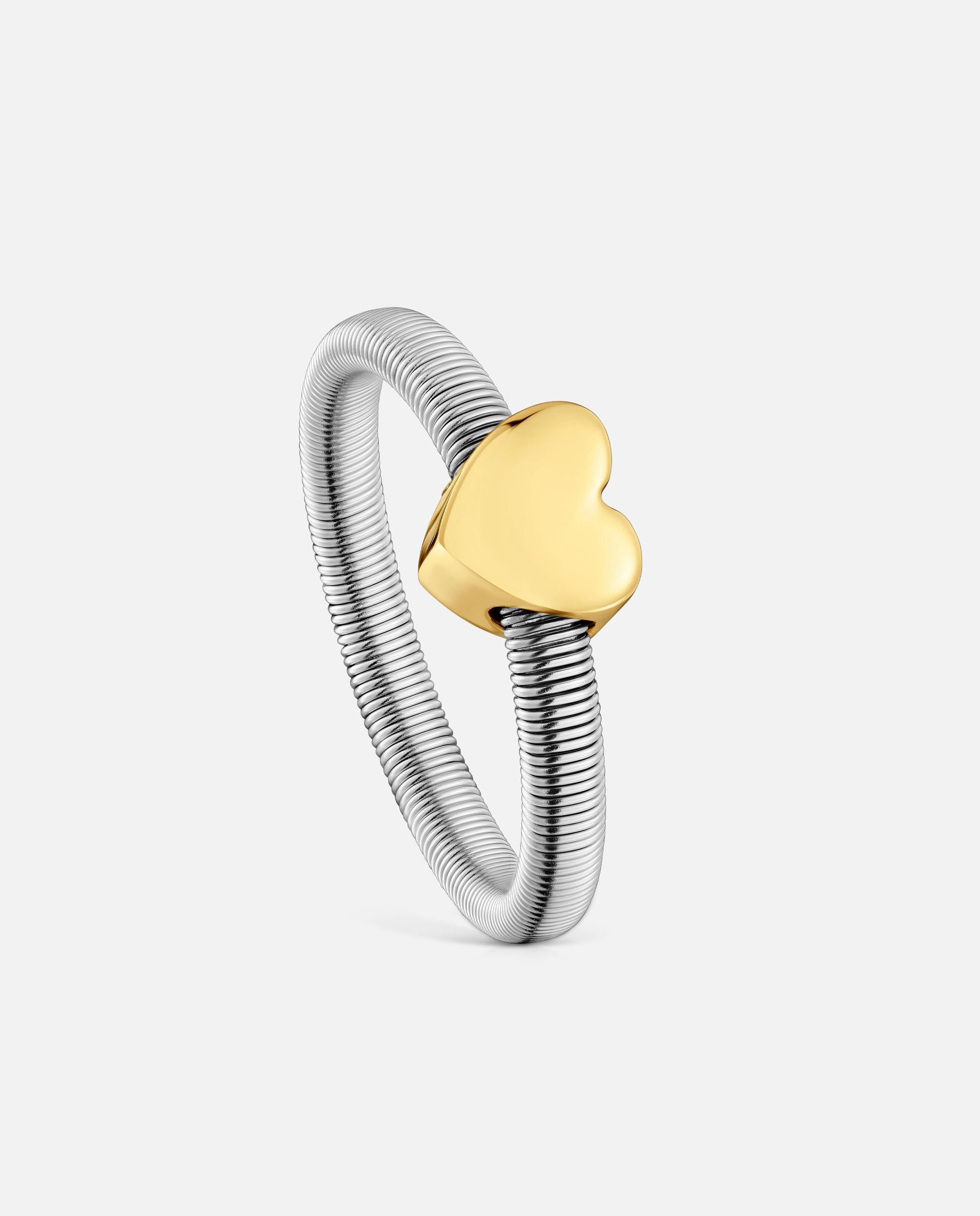 Imagen 0 de Anillo mesh tube corazón bañado en oro 18 kt sobre de plata y acero Multicolor