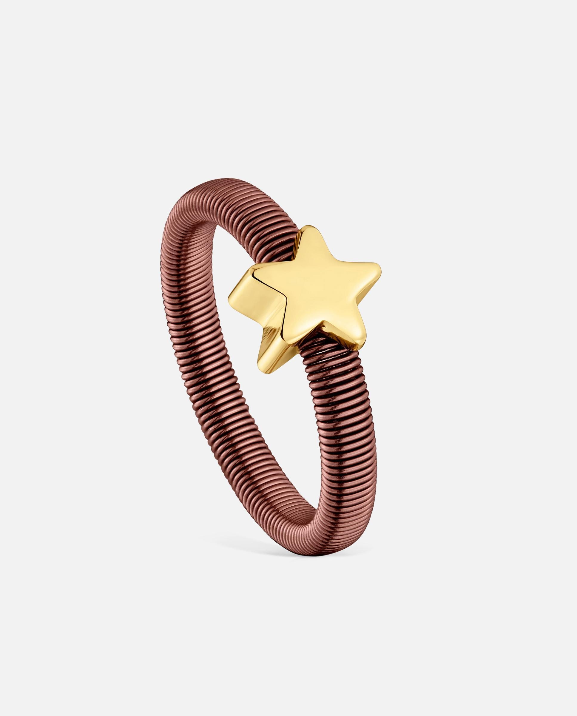 Imagen 0 de Anillo mesh tube estrella bañado en oro 18 kt sobre de plata y acero marrón Bicolor