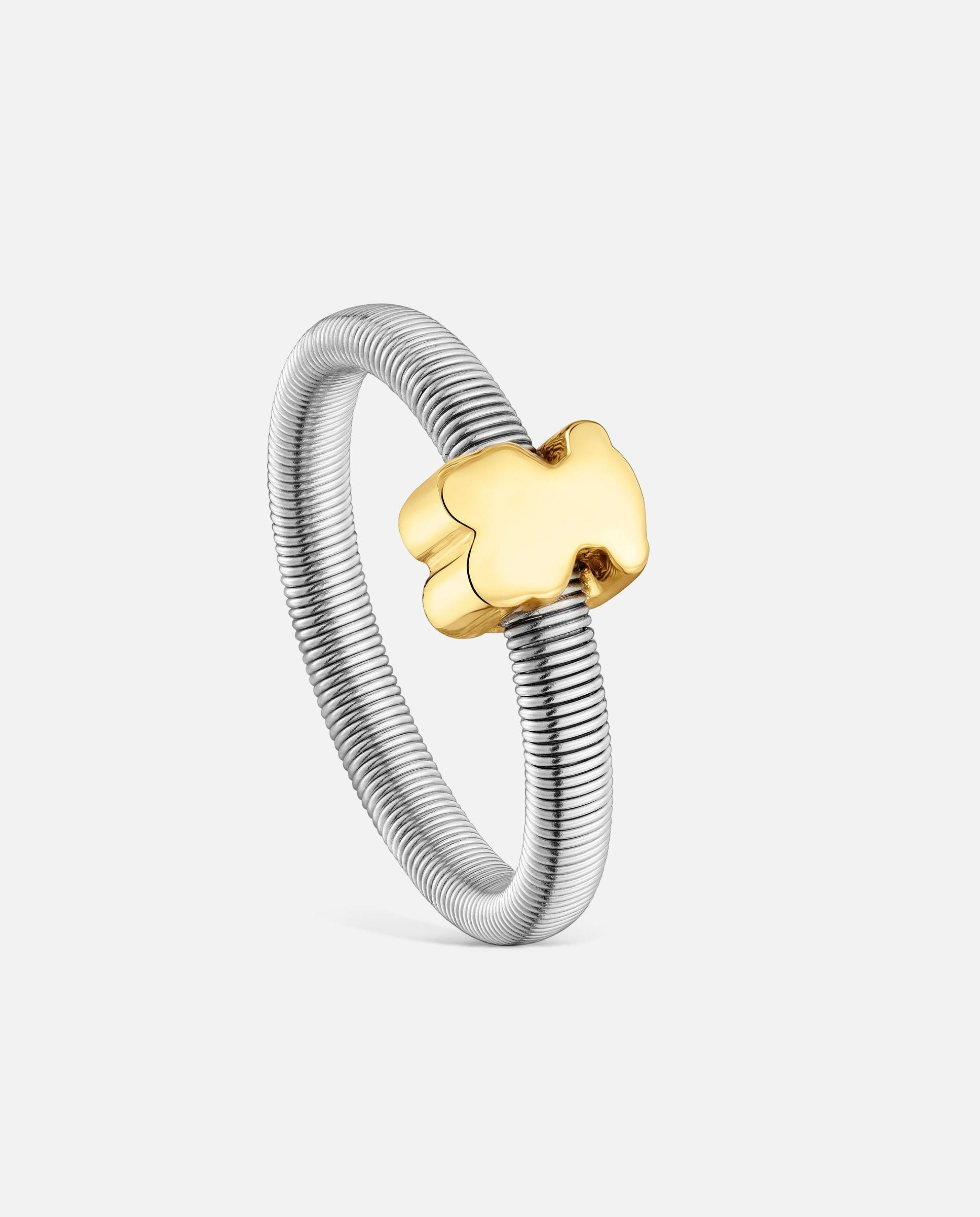 Imagen 0 de Anillo bañado en oro 18 kt sobre plata y acero inoxidable mesh tube con oso Multicolor