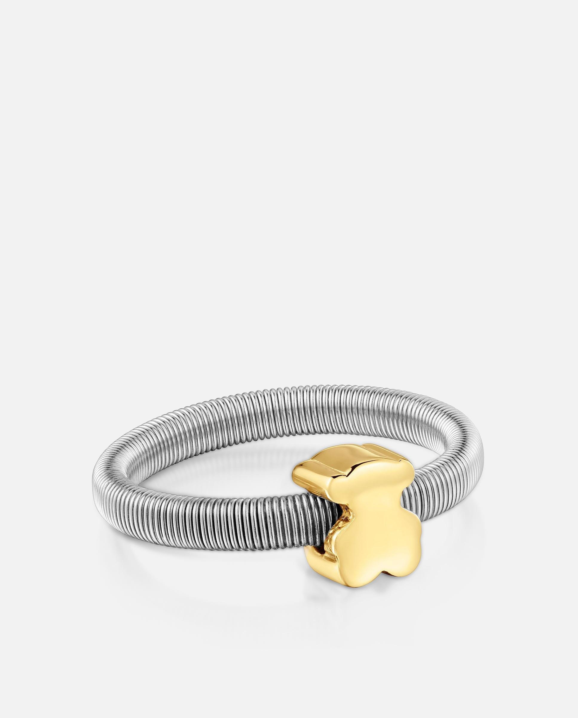 Anillo bañado en oro 18 kt sobre plata y acero inoxidable mesh tube con oso - Tous - Multicolor Multicolor-2