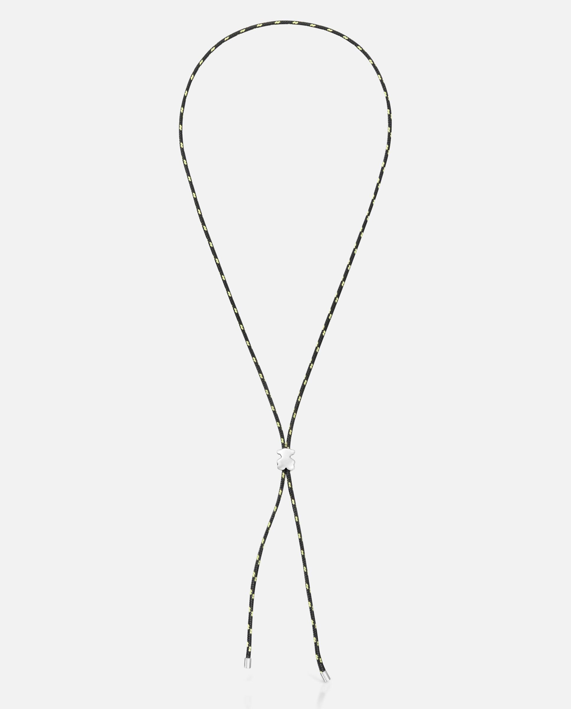 Collar largo bold motif oso de plata y nylon - Tous - Negro Negro-1