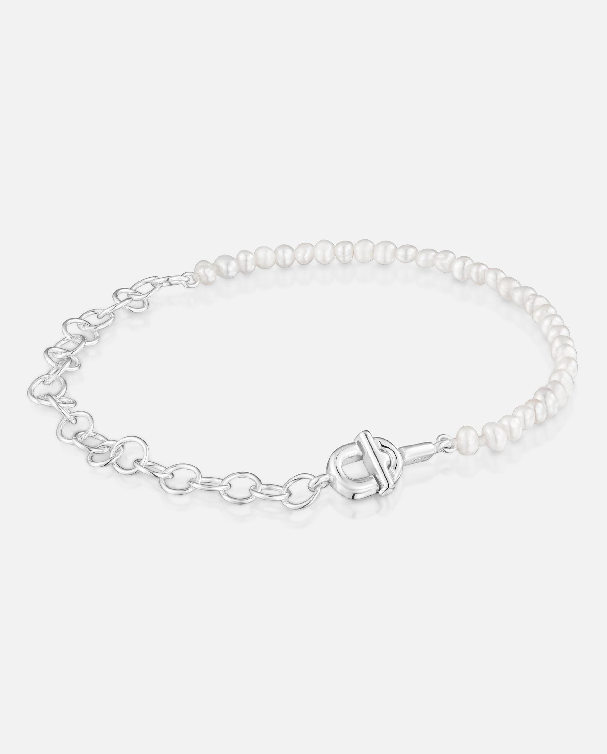 Pulsera con eslabones doble barbada de plata y perlas cultivadas tous manifesto - Blanco Blanco-1