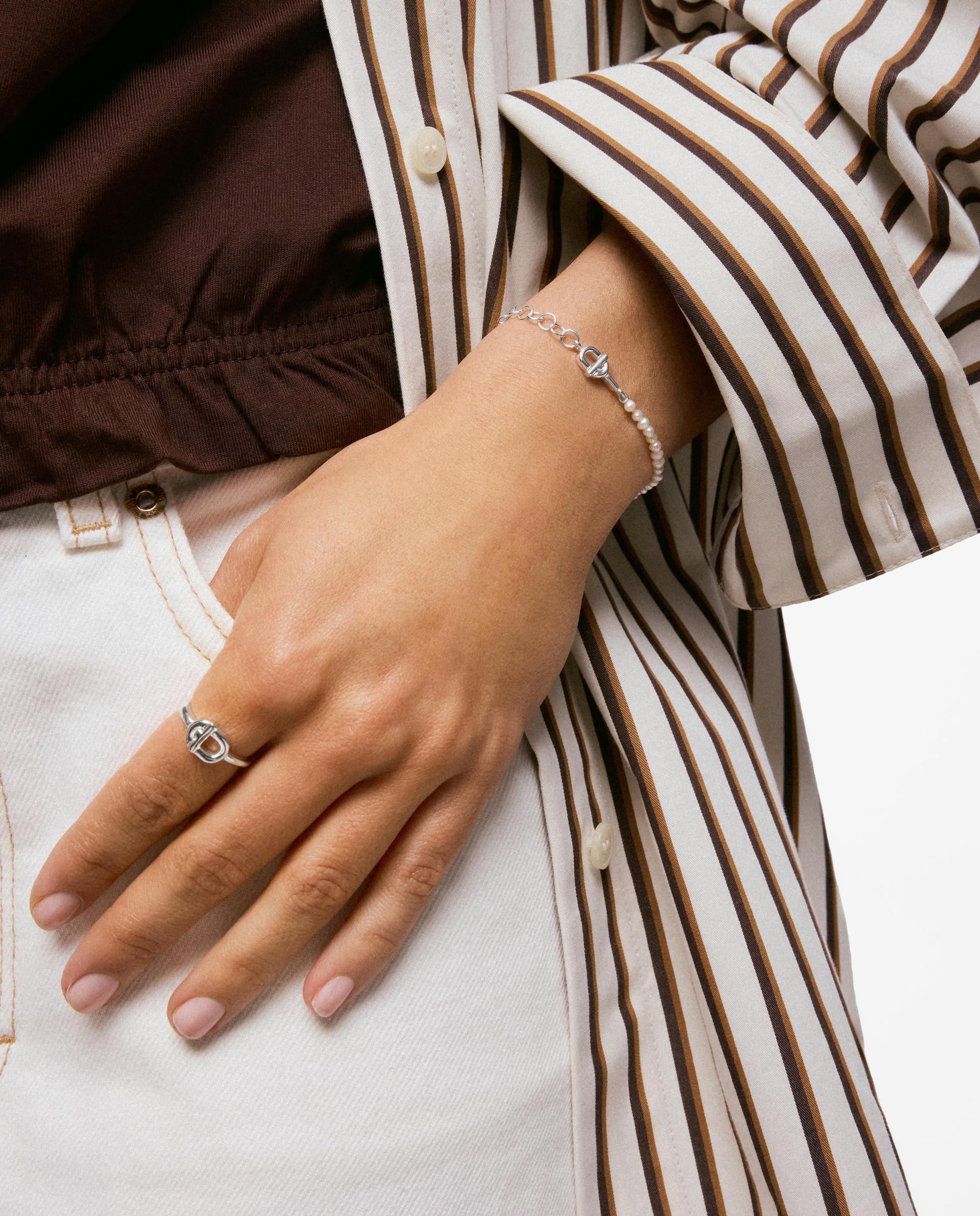 Pulsera con eslabones doble barbada de plata y perlas cultivadas tous manifesto - Blanco Blanco-4