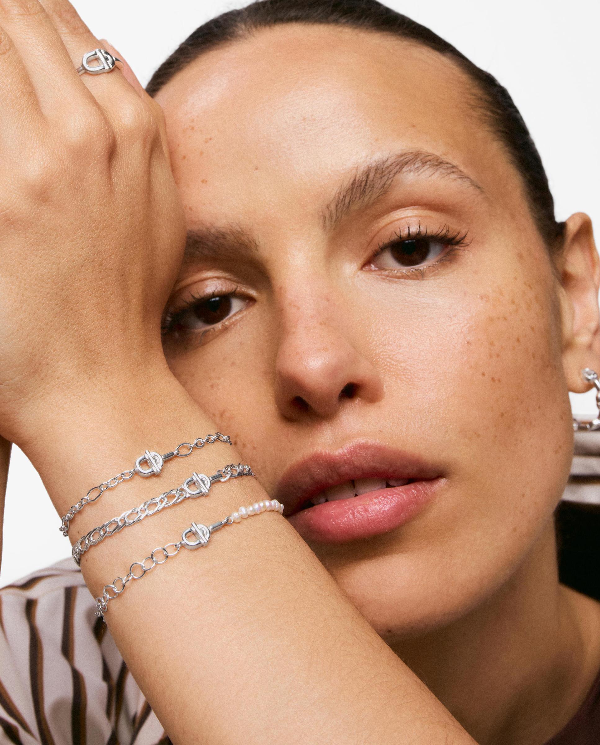 Pulsera con eslabones doble barbada de plata y perlas cultivadas tous manifesto - Blanco Blanco-5