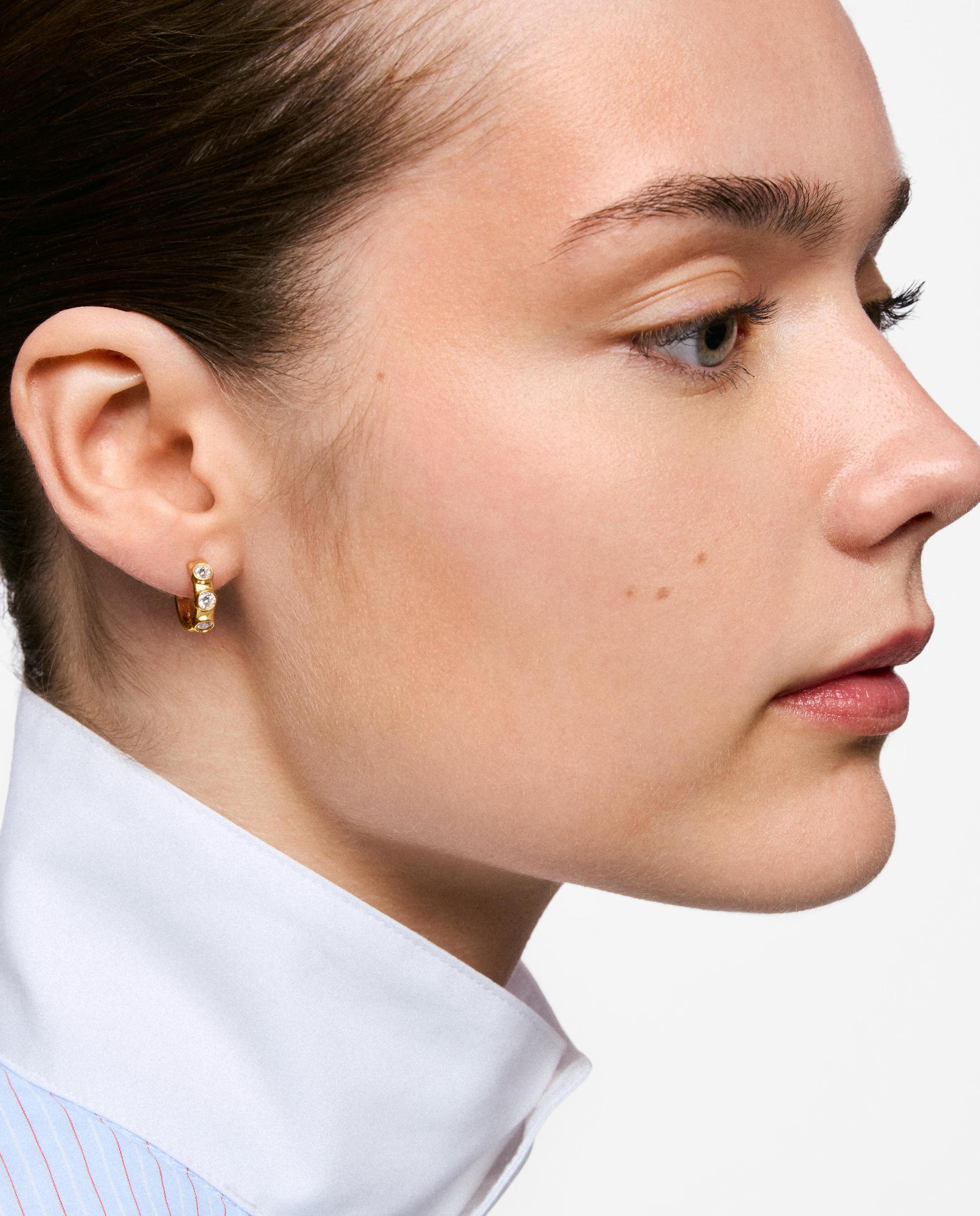 Pendientes de aro con baño de oro 18 kt sobre plata y diamantes creados en laboratorio straight lgd - Tous - Blanco Blanco-4