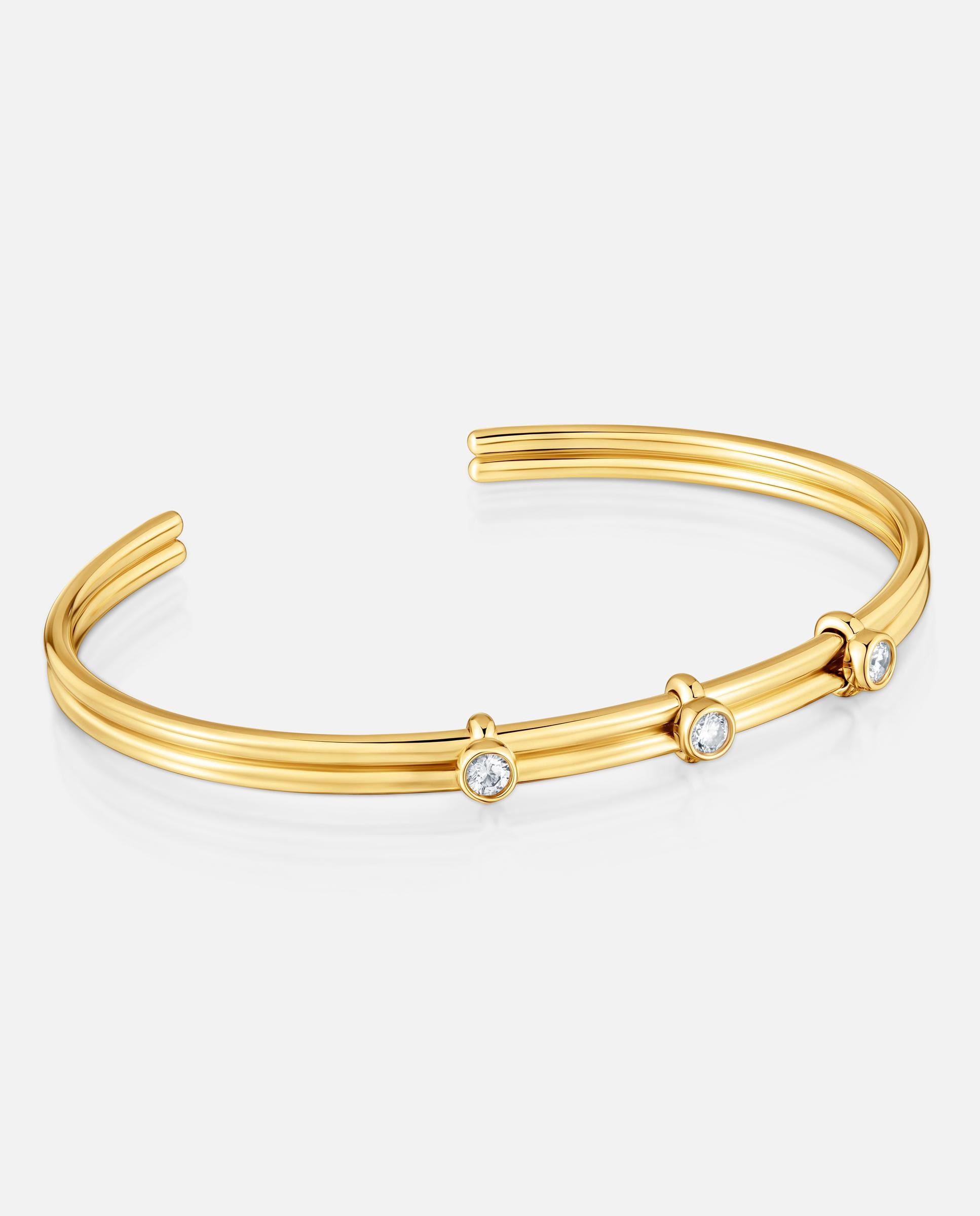 Imagen 0 de Pulsera con baño de oro 18 kt sobre plata y diamantes creados en laboratorio straight lgd Blanco