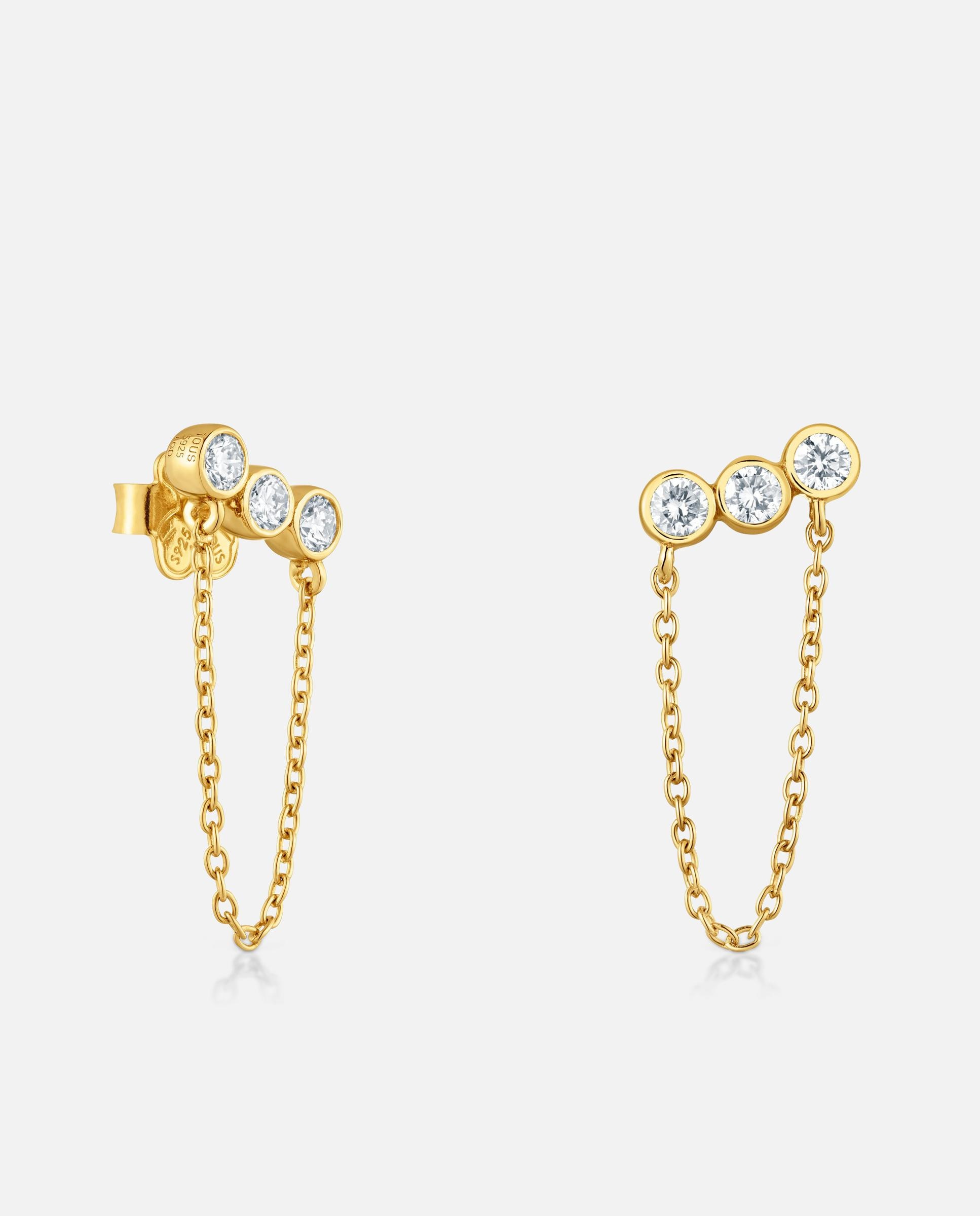 Pendientes cadena con baño de oro 18 kt sobre plata y diamantes creados en laboratorio straight lgd - Tous - Blanco Blanco-1