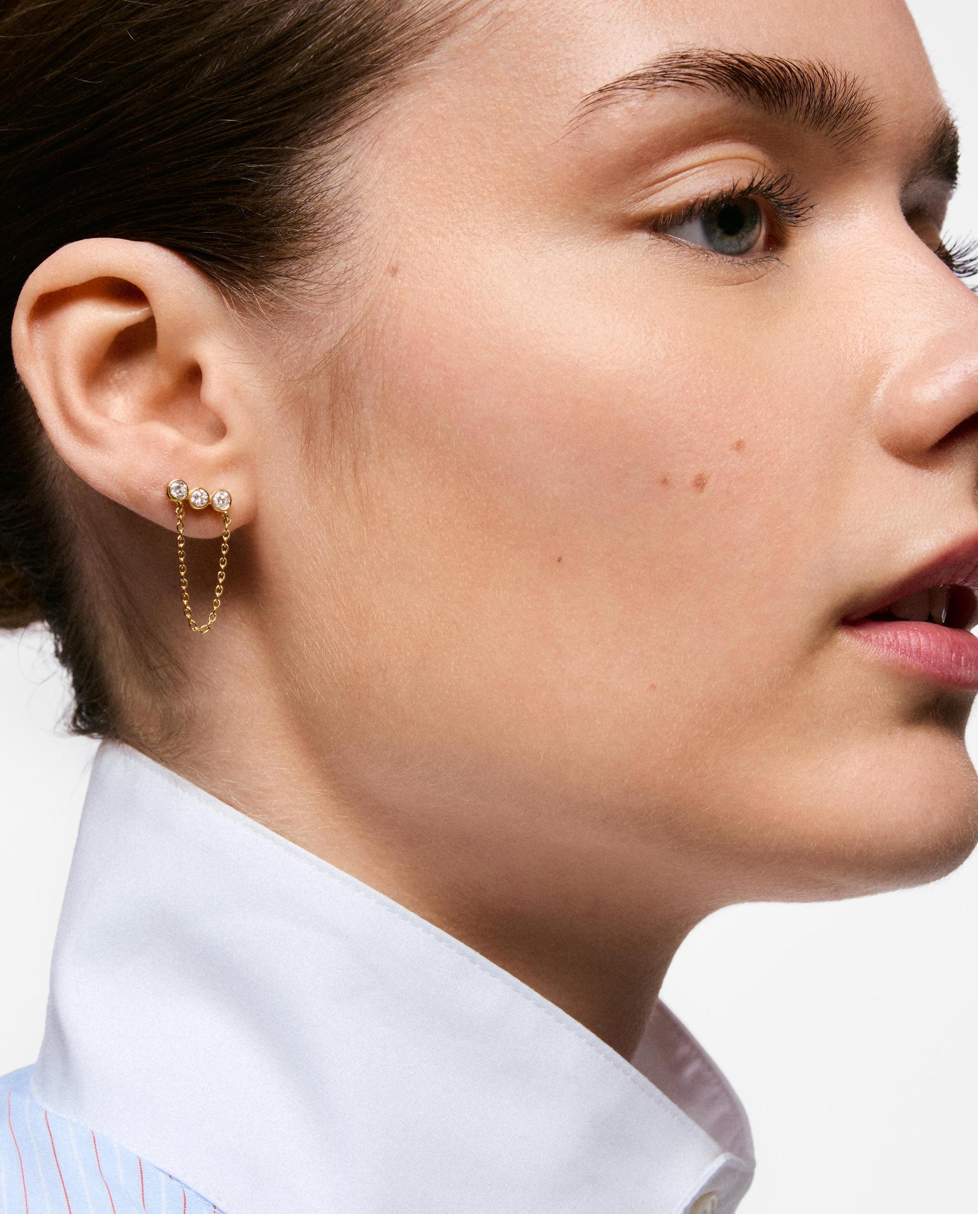 Pendientes cadena con baño de oro 18 kt sobre plata y diamantes creados en laboratorio straight lgd - Tous - Blanco Blanco-4