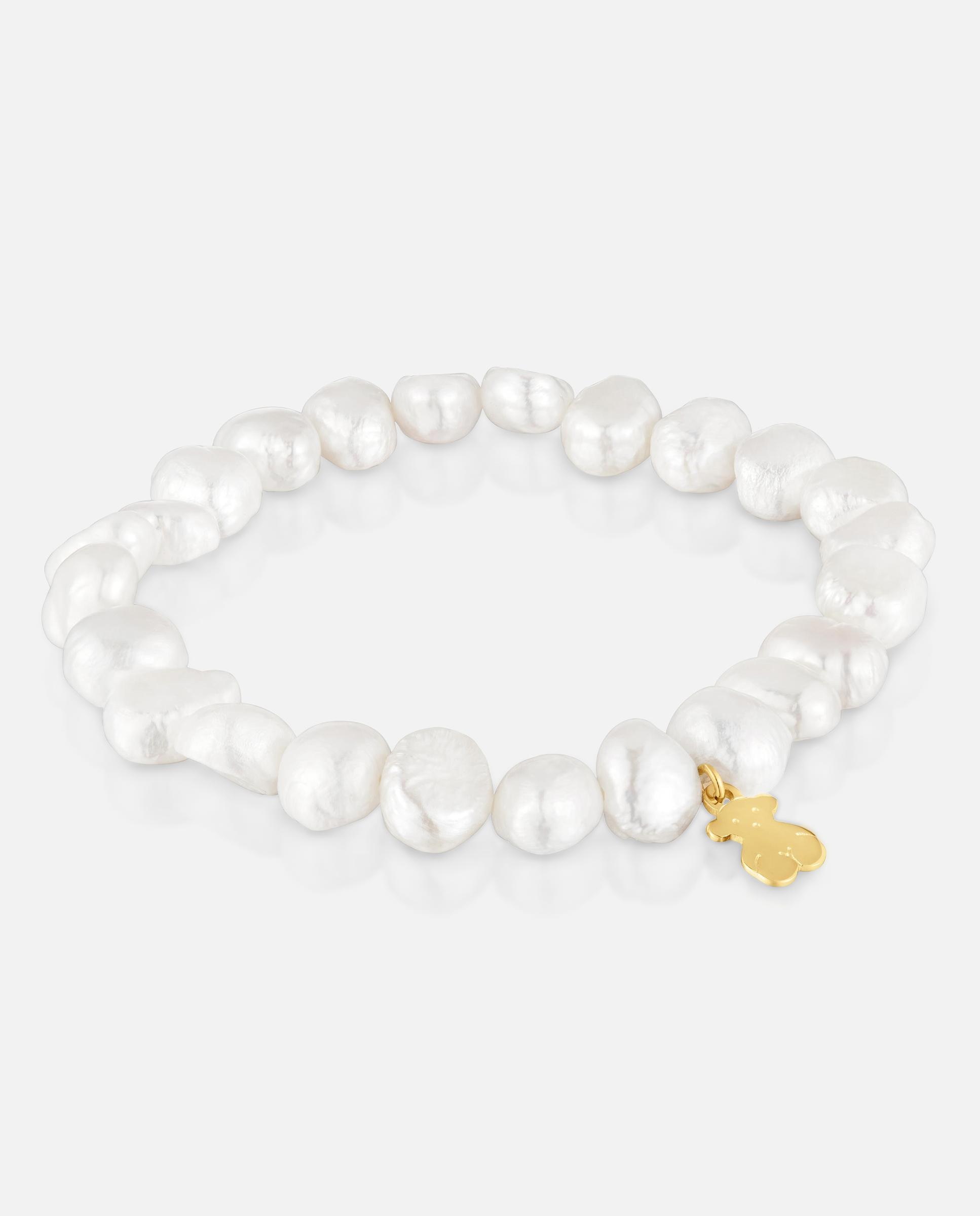Imagen 0 de Pulsera elástica con perlas cultivadas y baño de oro 18 kt sobre plata Basics Blanco