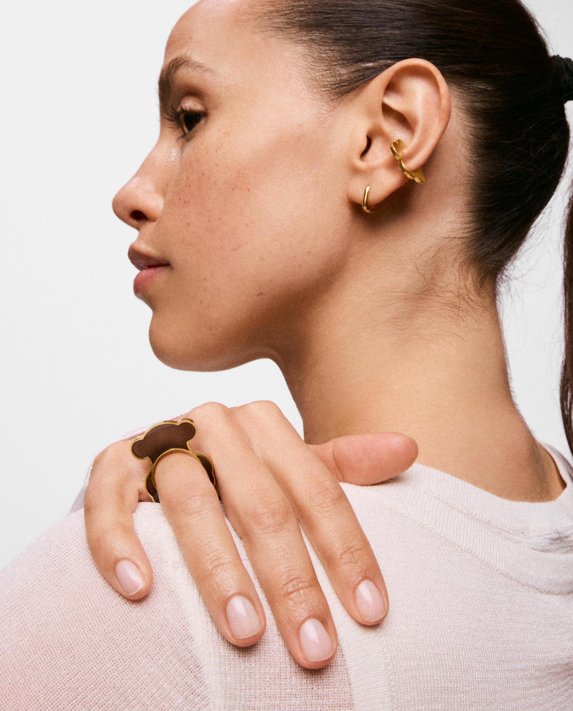 Anillo de oso de acero dorado y resina negra galaxy - Tous - Negro Negro-2