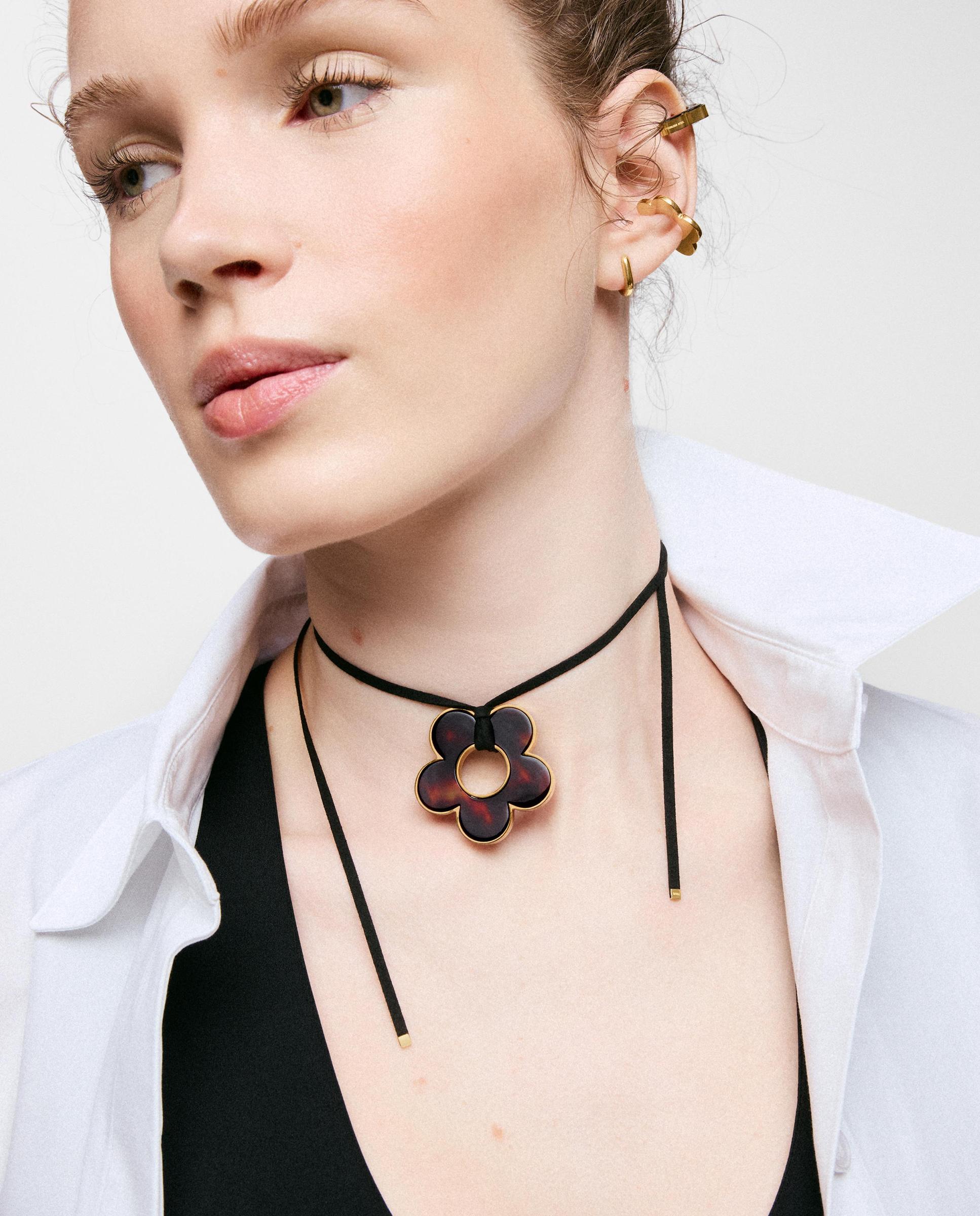 Collar flor de acero dorado, resina blanca y cordón negro 40 mm galaxy - Tous - Bicolor Bicolor-5
