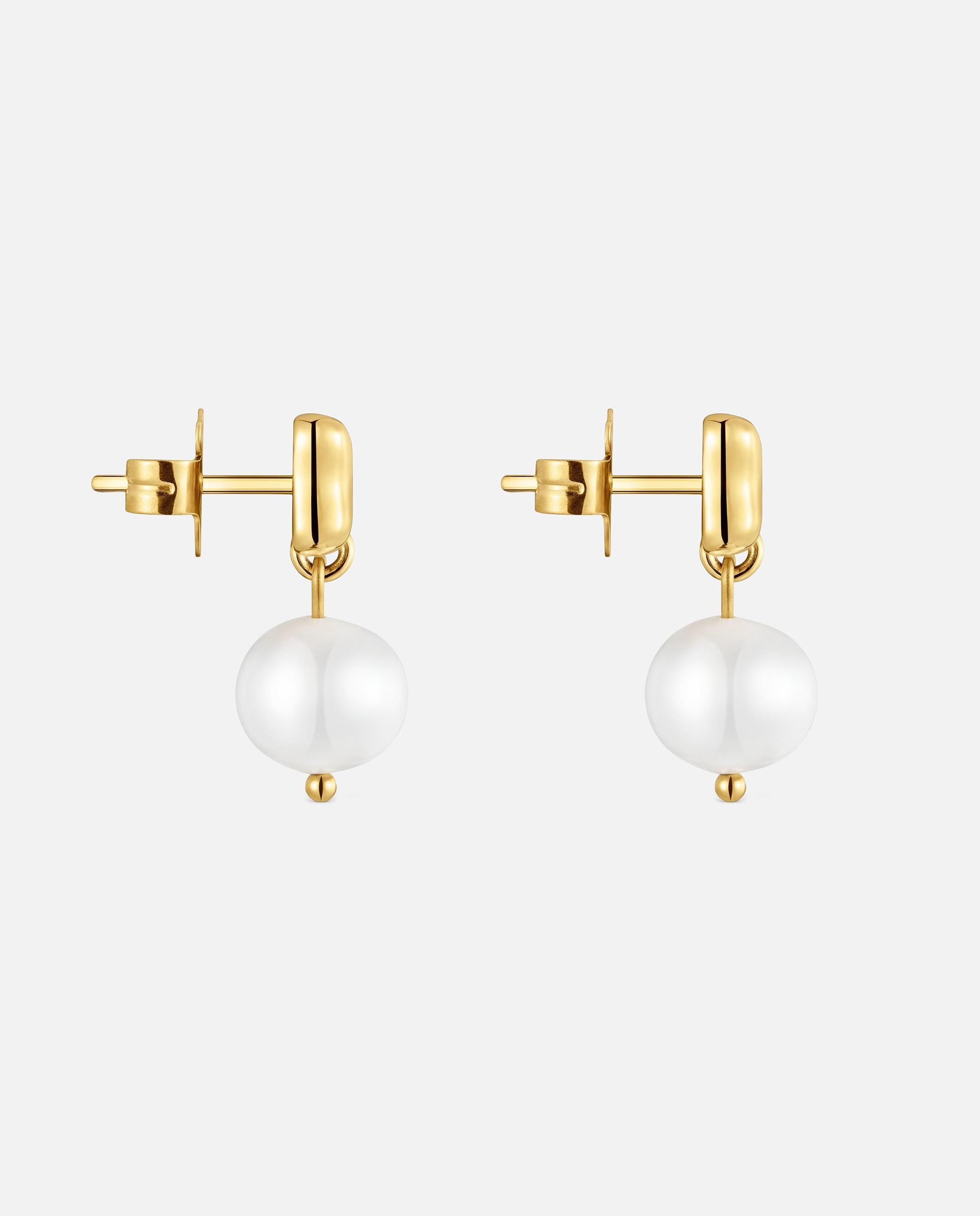 Pendientes lazo de acero dorado y perla cultivada tous charming - Blanco Blanco-2