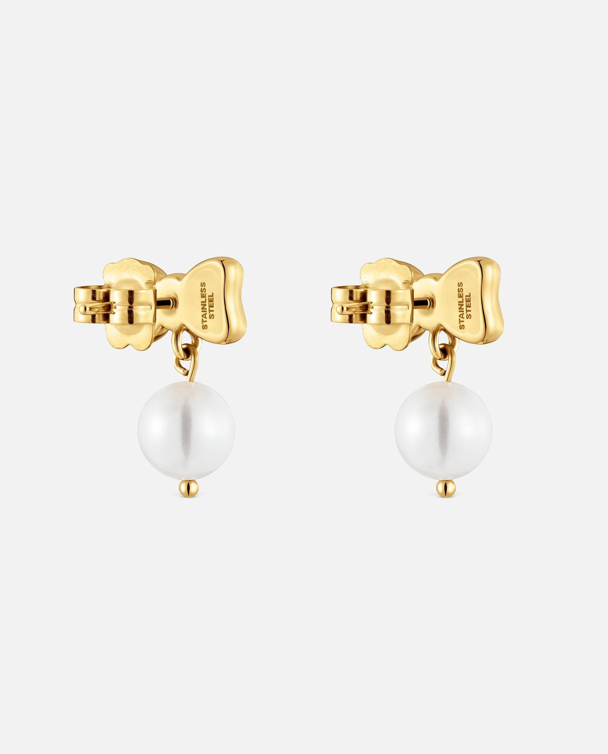 Pendientes lazo de acero dorado y perla cultivada tous charming - Blanco Blanco-3