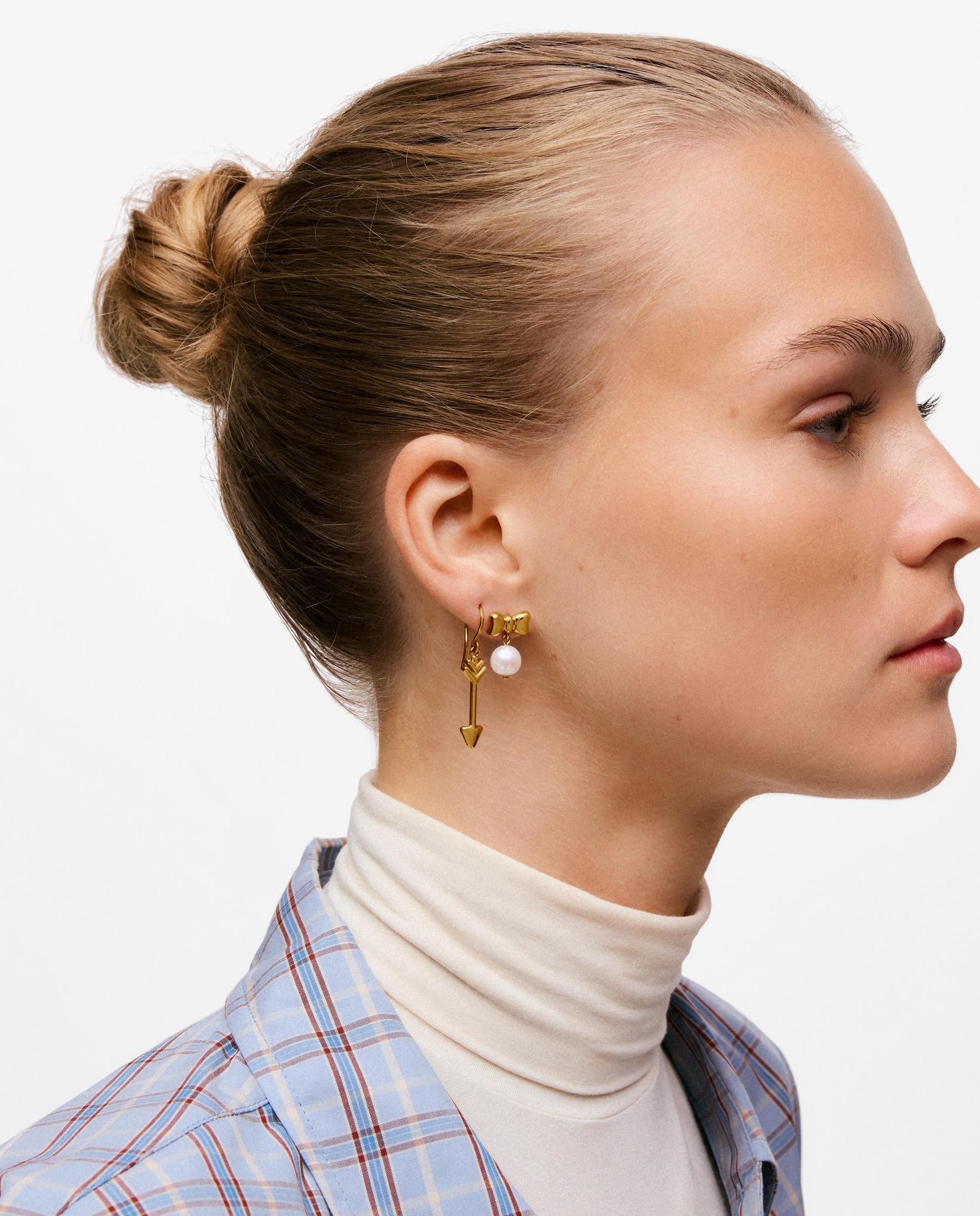 Pendientes lazo de acero dorado y perla cultivada tous charming - Blanco Blanco-4